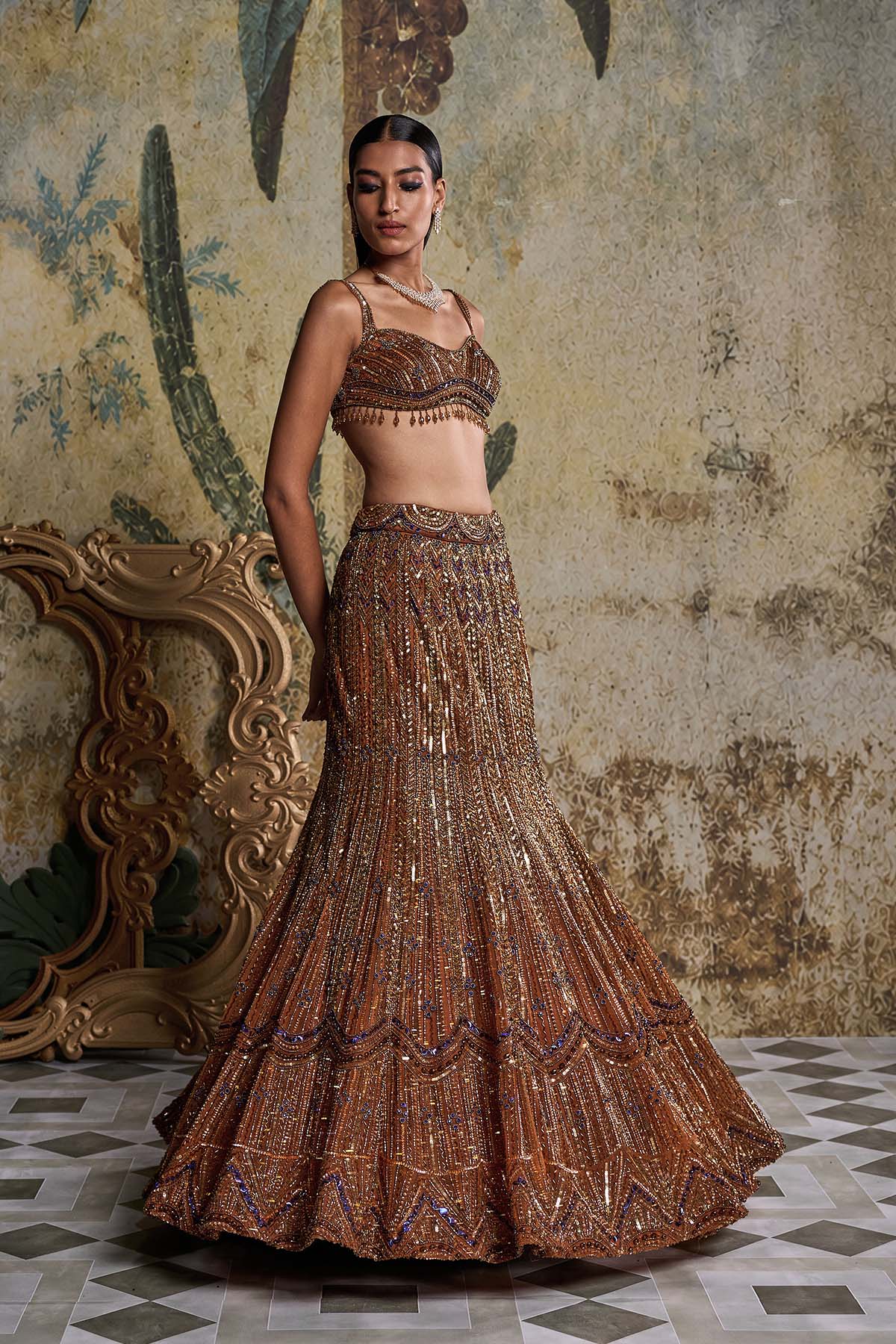 BURNT ORANGE EMBELLISHED MERMIAD SET