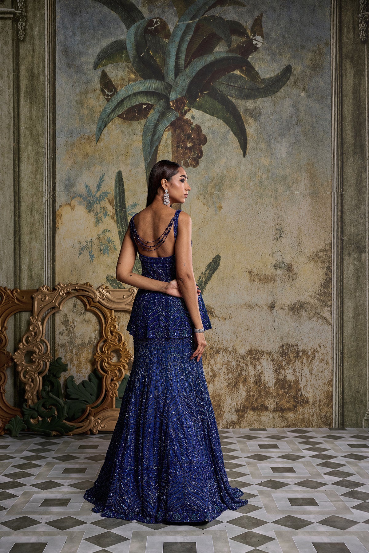 TEAL BLUE EMBELLISHED MERMAID SKIRT SET