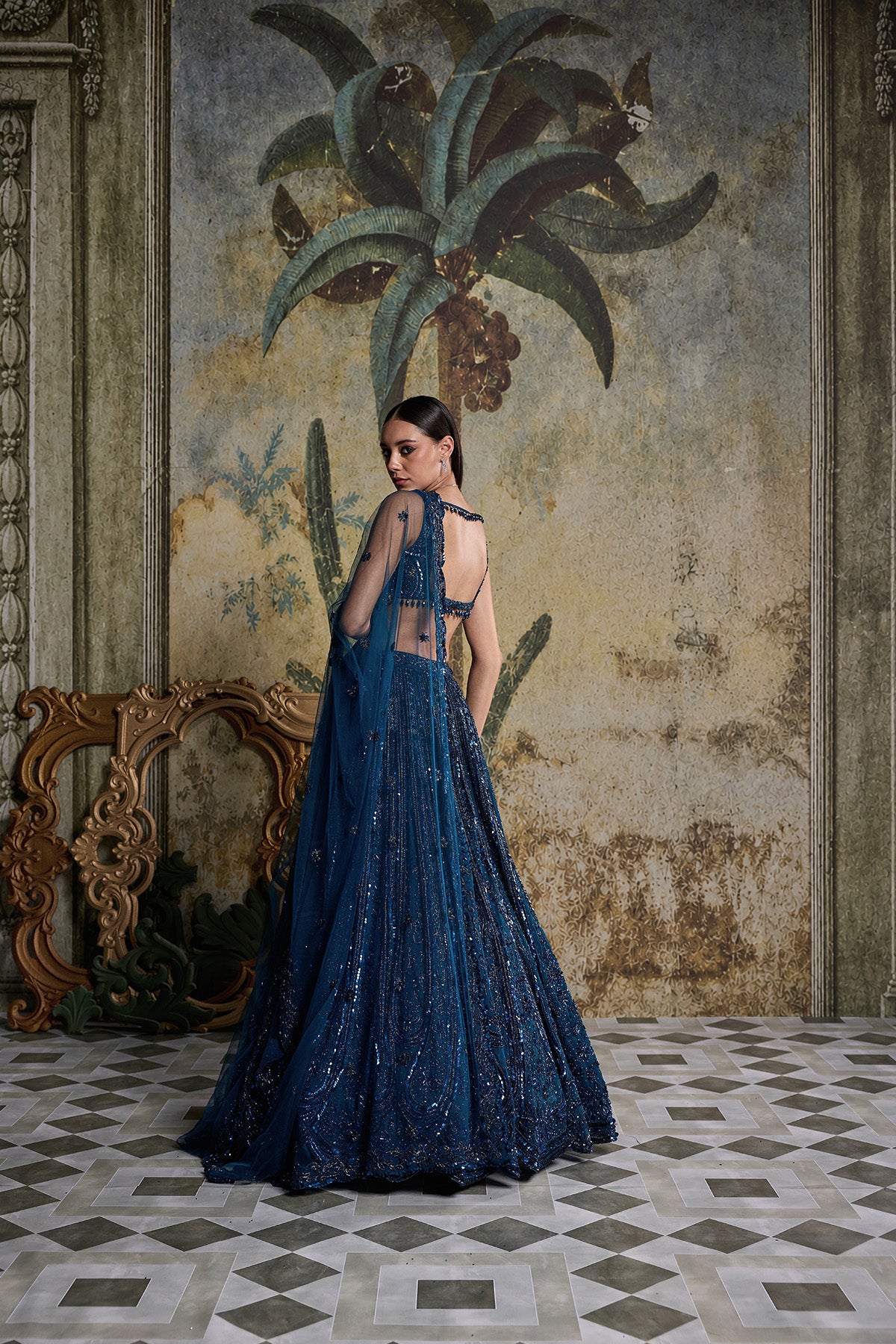 TEAL BLUE EMBELLISHED LEHENGA SET
