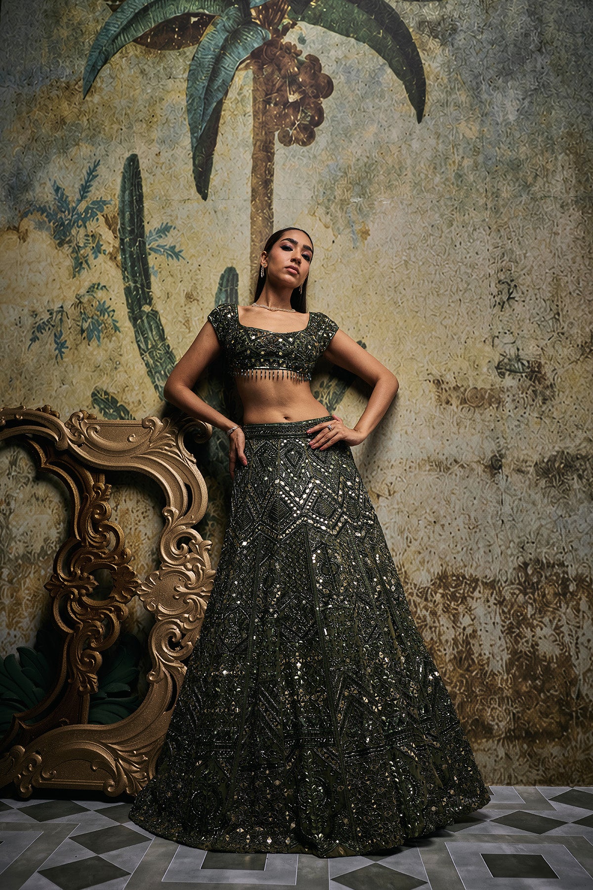 ALGAE GREEN EMBELLISHED LEHENGASET