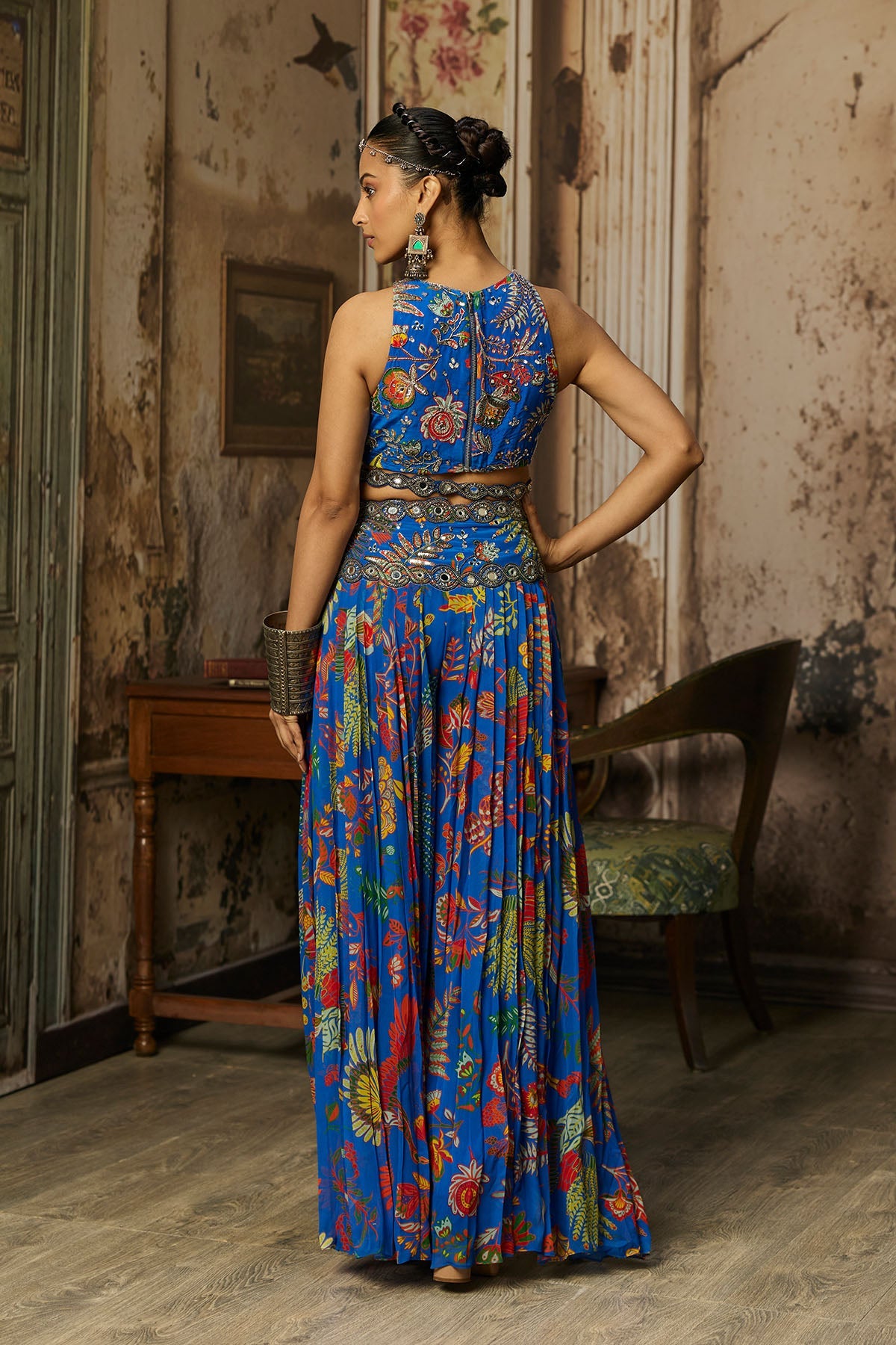 Electric Blue Printed And Highlighted Sharara Set