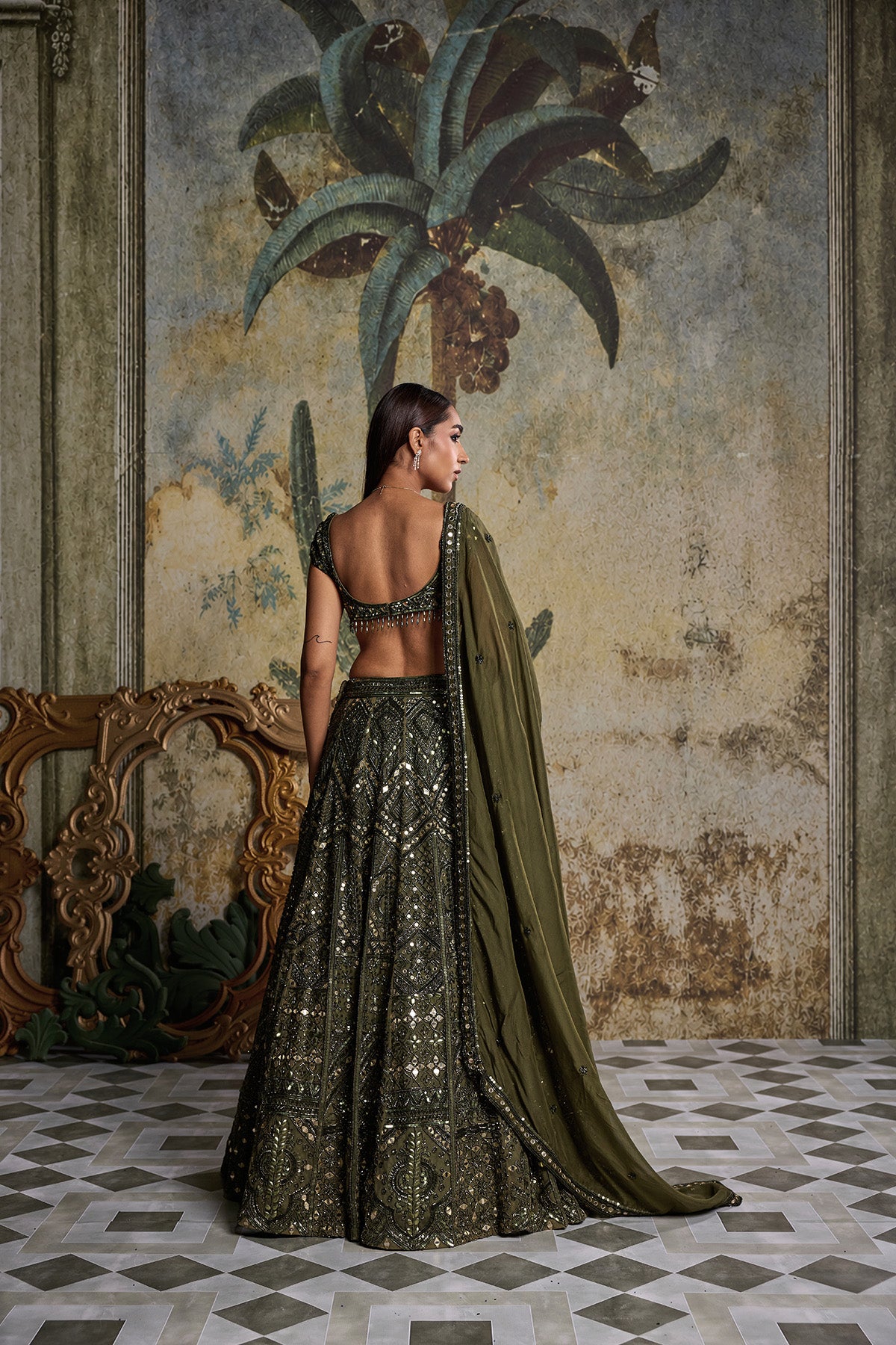 ALGAE GREEN EMBELLISHED LEHENGASET
