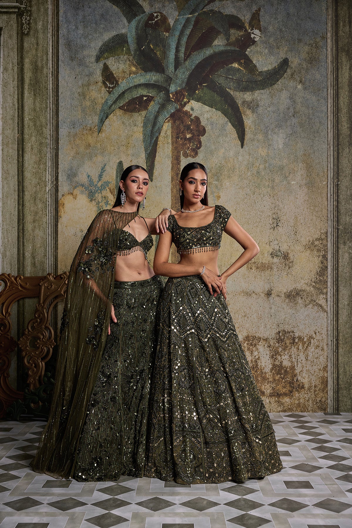 ALGAE GREEN EMBELLISHED LEHENGASET