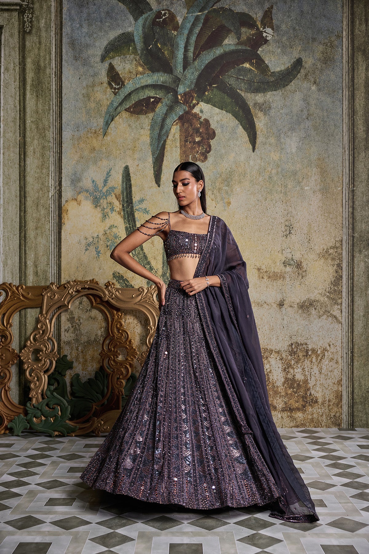 CHARCOL GREY EMBELLISHED LEHENGA SET