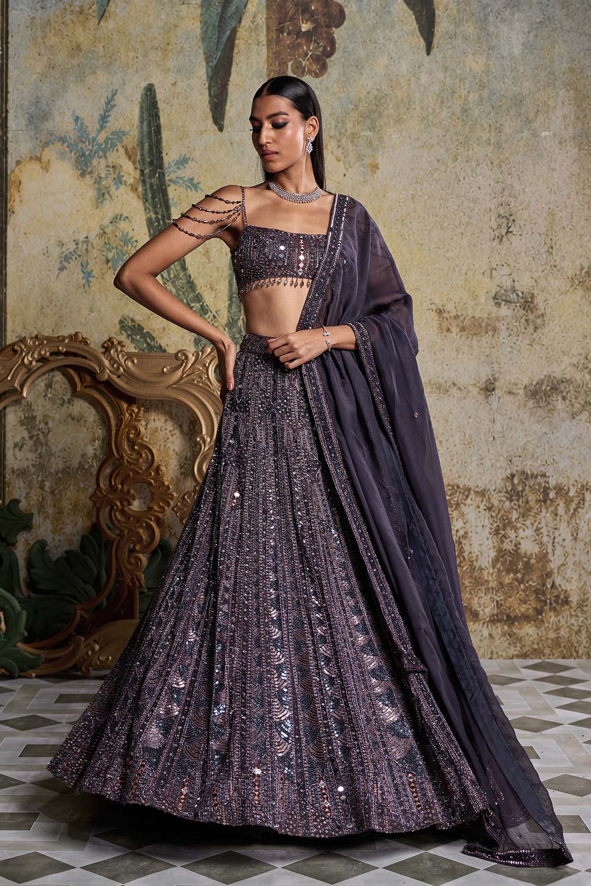 CHARCOL GREY EMBELLISHED LEHENGA SET