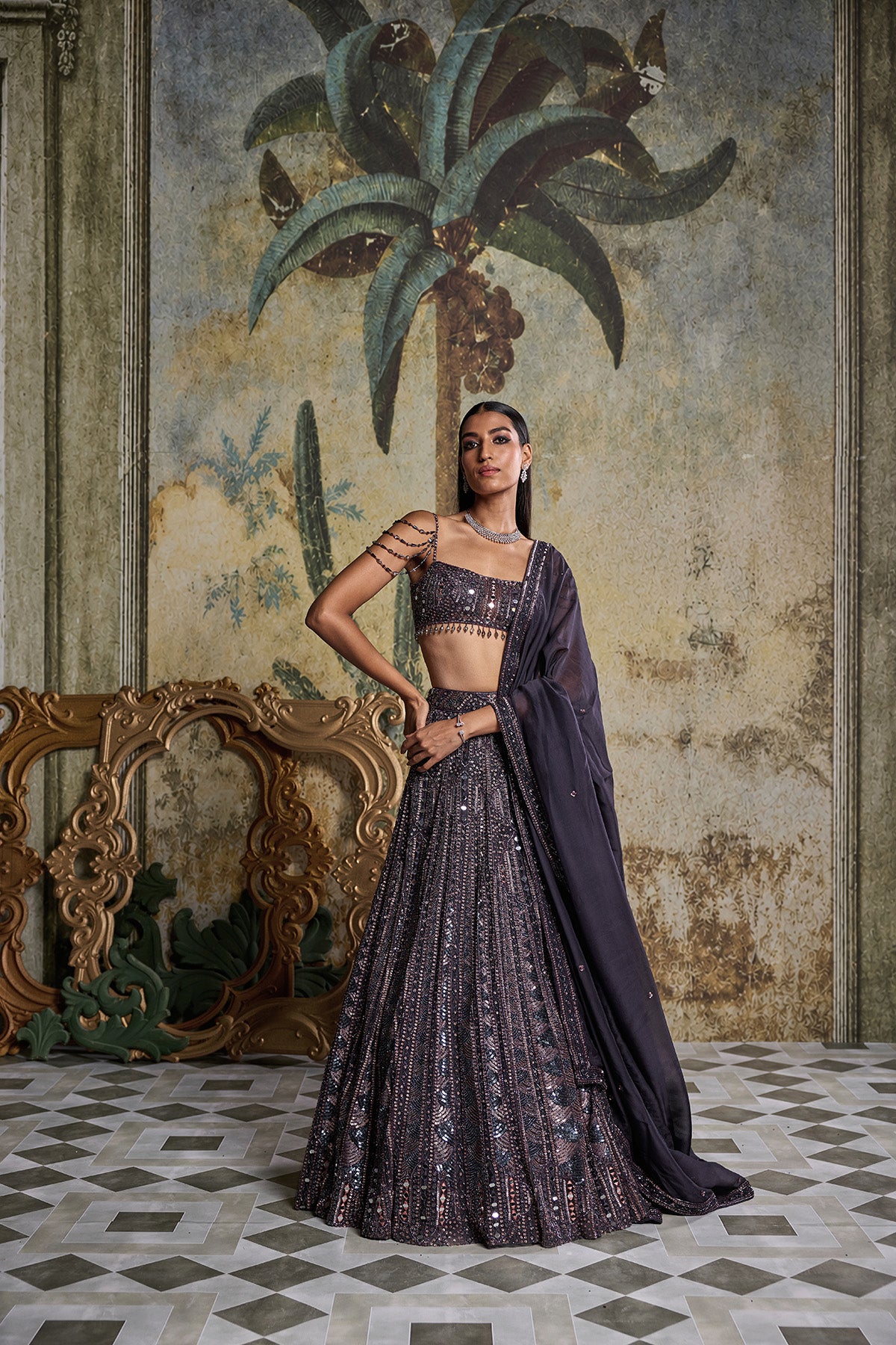 CHARCOL GREY EMBELLISHED LEHENGA SET