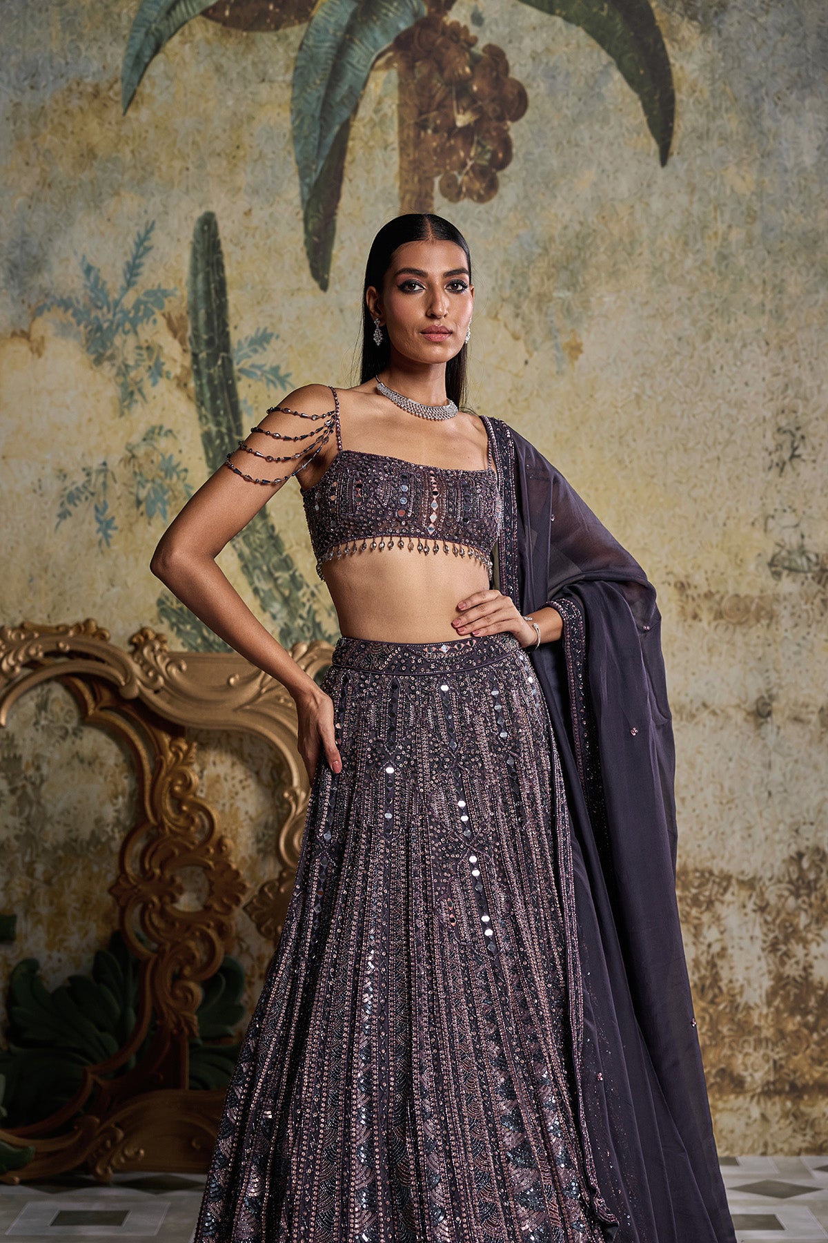 CHARCOL GREY EMBELLISHED LEHENGA SET