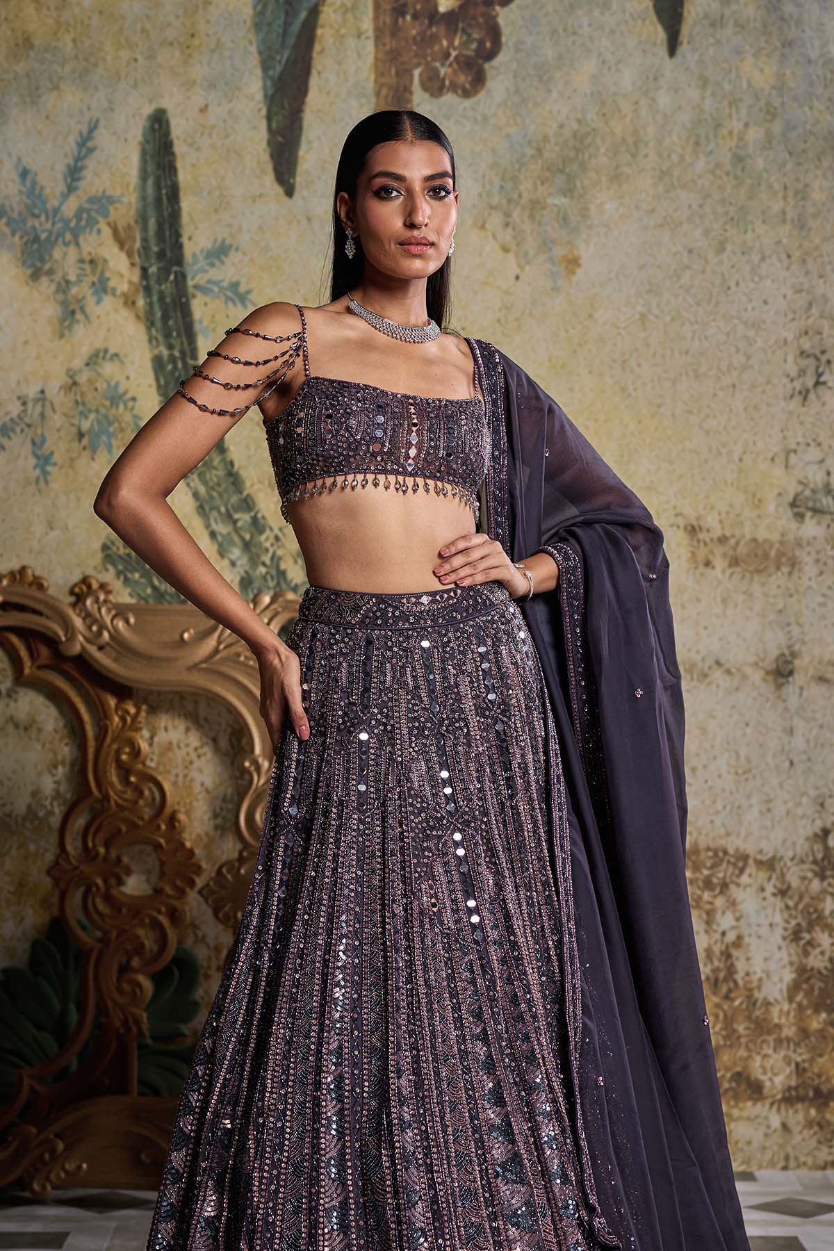 CHARCOL GREY EMBELLISHED LEHENGA SET