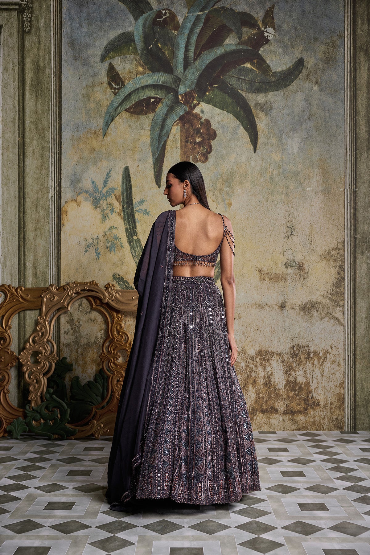 CHARCOL GREY EMBELLISHED LEHENGA SET