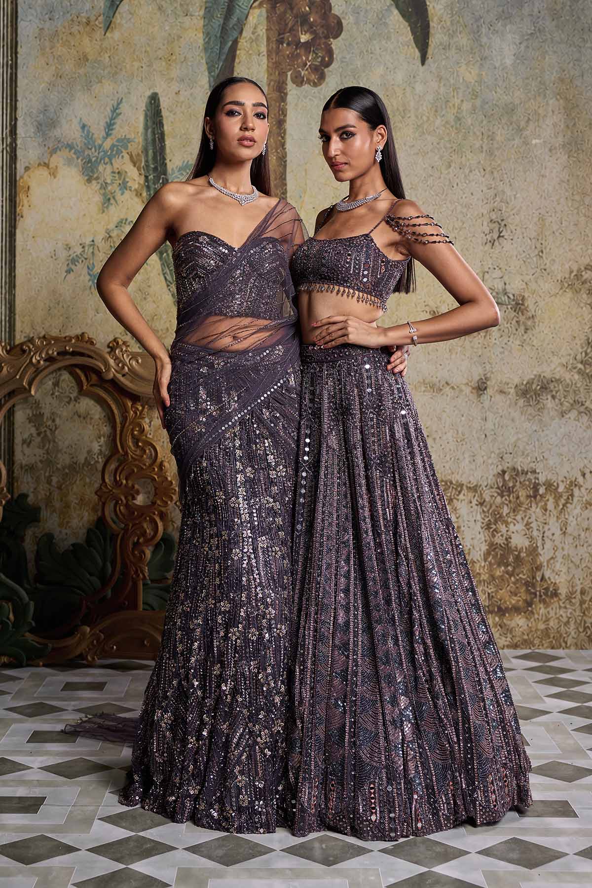 CHARCOL GREY EMBELLISHED LEHENGA SET