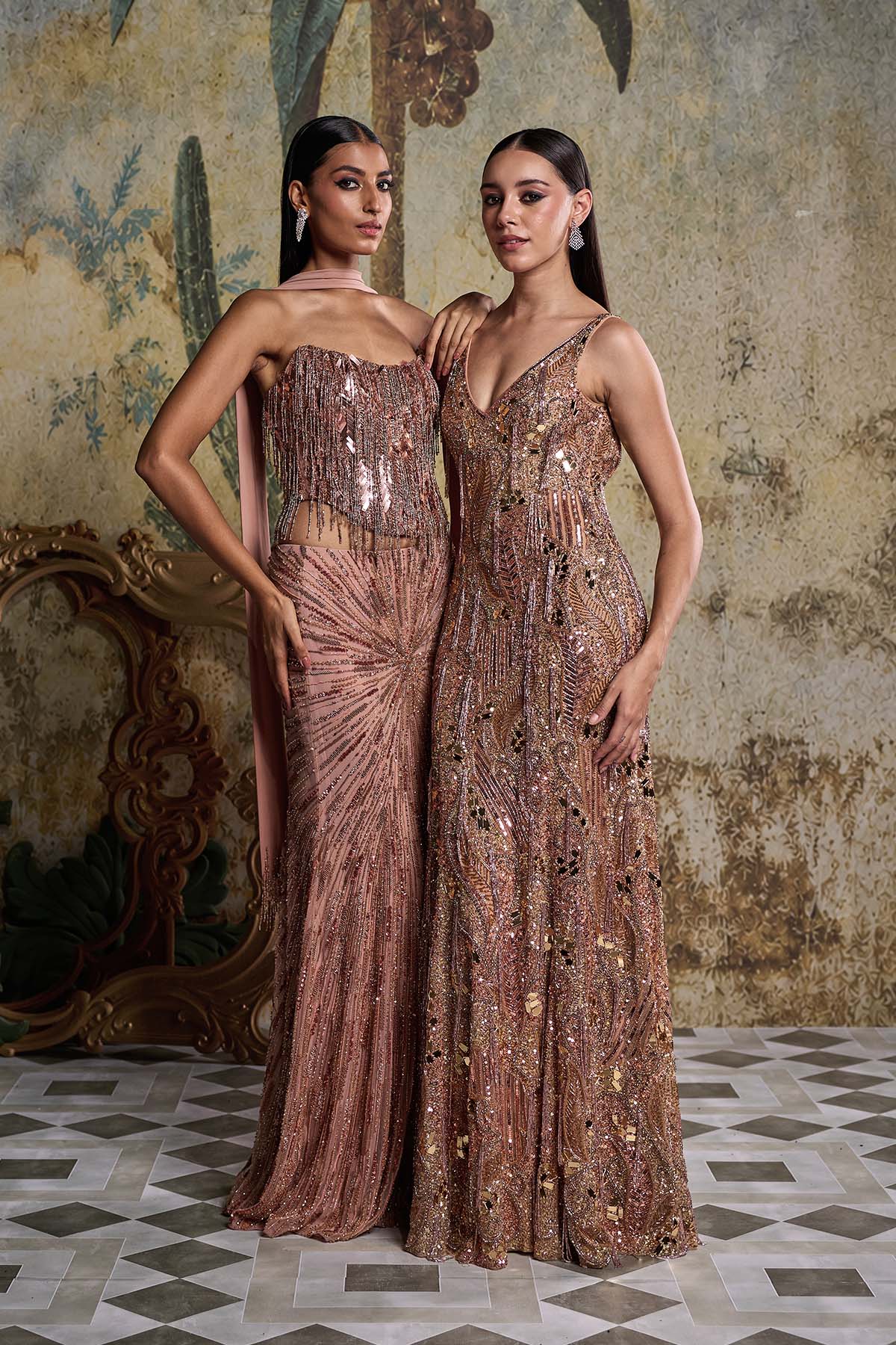 ROSE GOLD ABSTARCT ACRYLIC EMBELLISHED GOWN