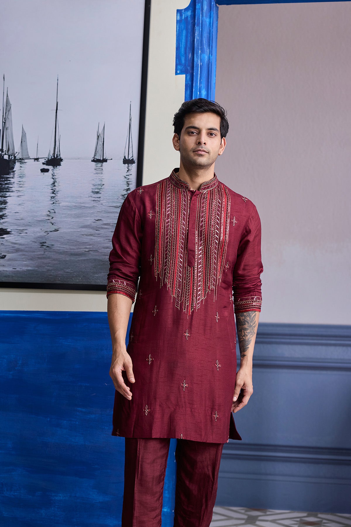 MAROON EMBOIDERED KURTA WITH PANTS