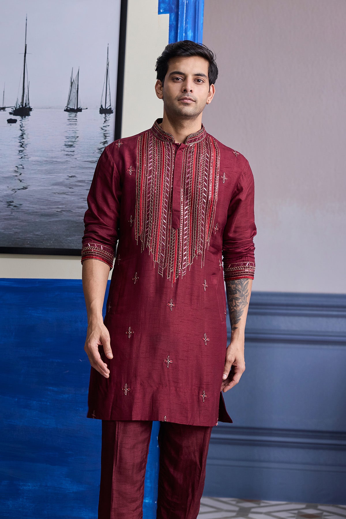 MAROON EMBOIDERED KURTA WITH PANTS