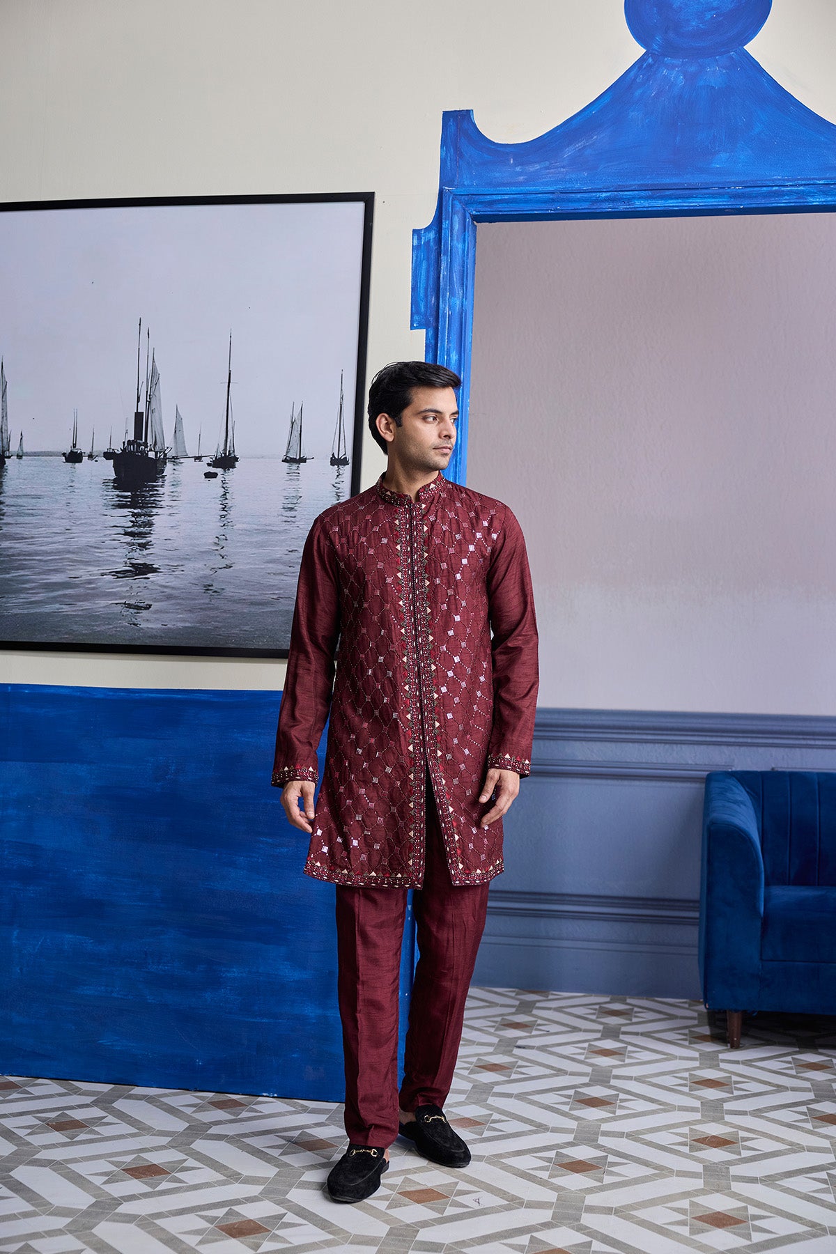 MAROON MIRROR EMBROIDERED KURTA PAIRED WITH PANTS