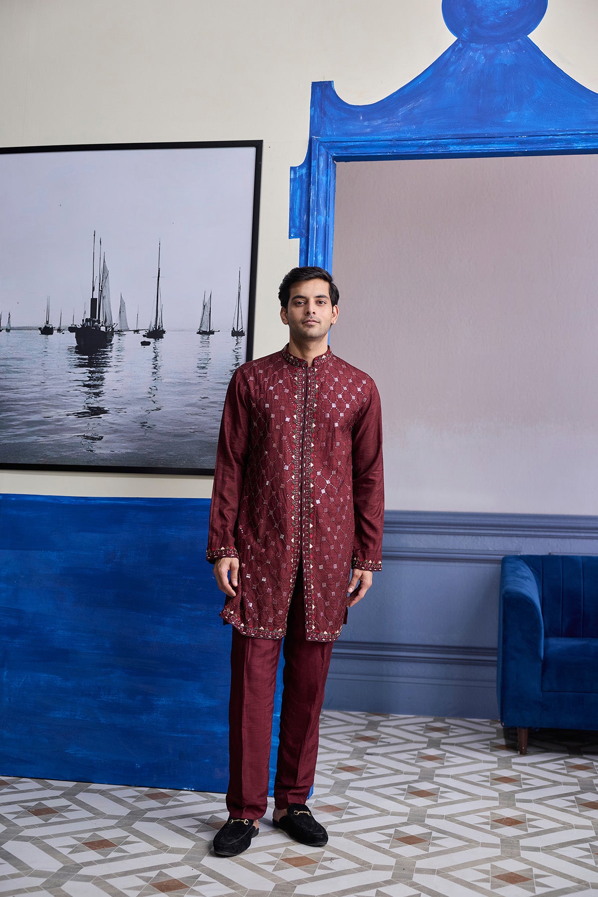 MAROON MIRROR EMBROIDERED KURTA PAIRED WITH PANTS