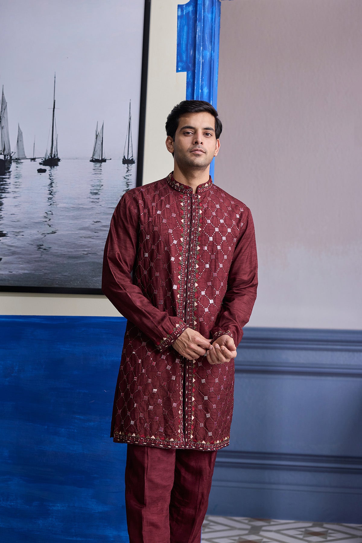 MAROON MIRROR EMBROIDERED KURTA PAIRED WITH PANTS