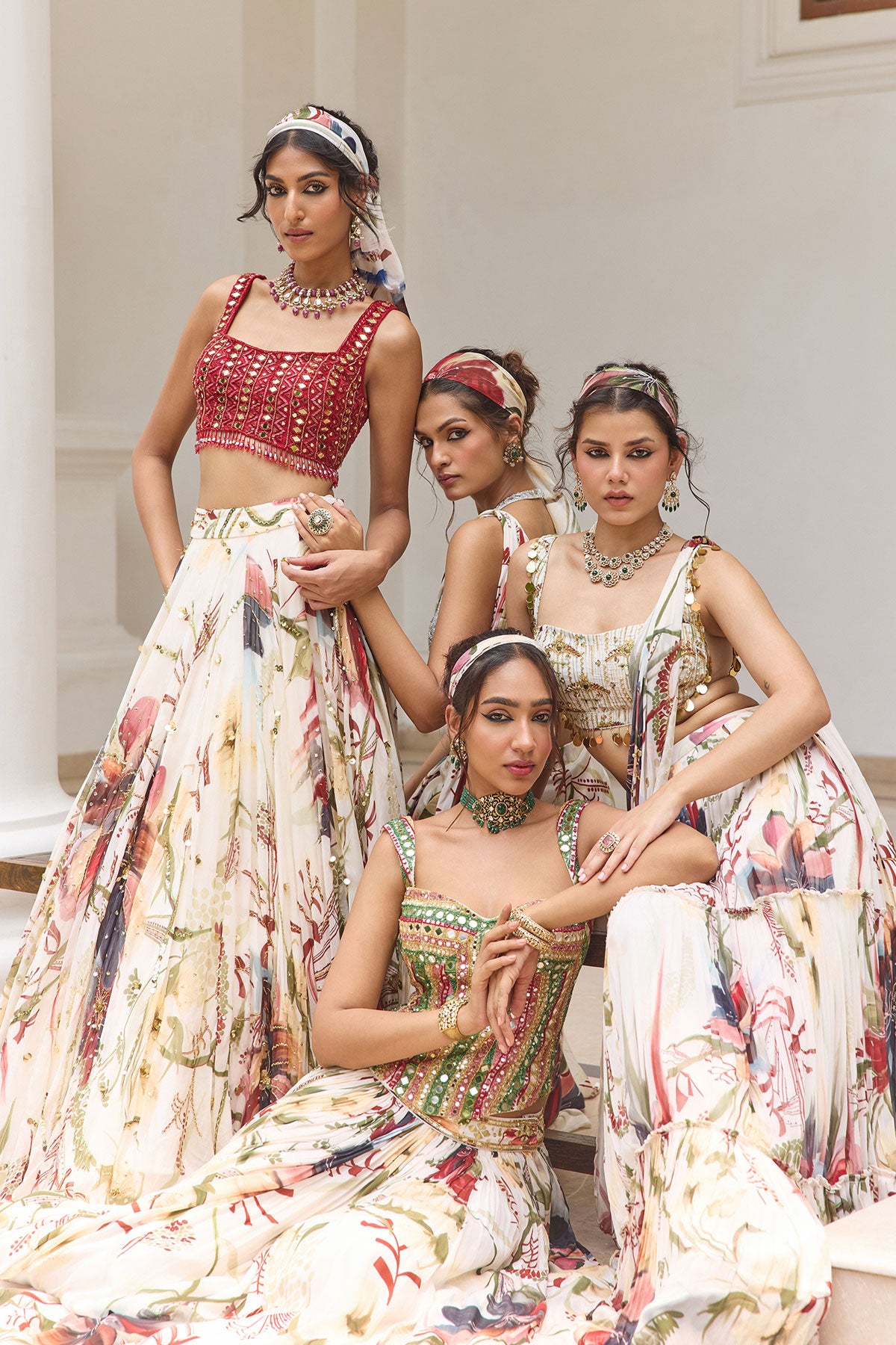 Ivory Floral Printed Lehenga Set
