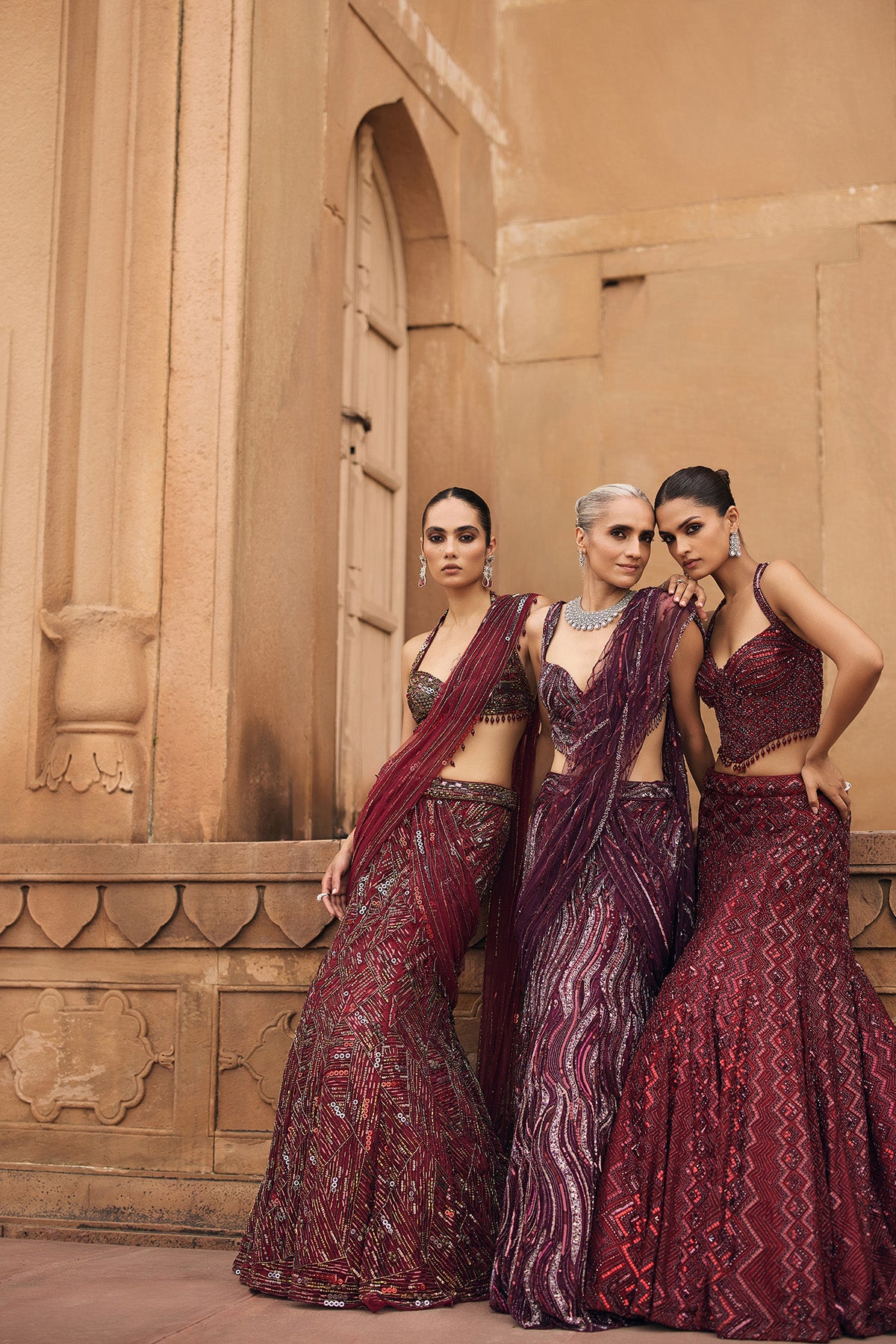 MAROON ABSTRACT EMBELLISHED SAREE SET