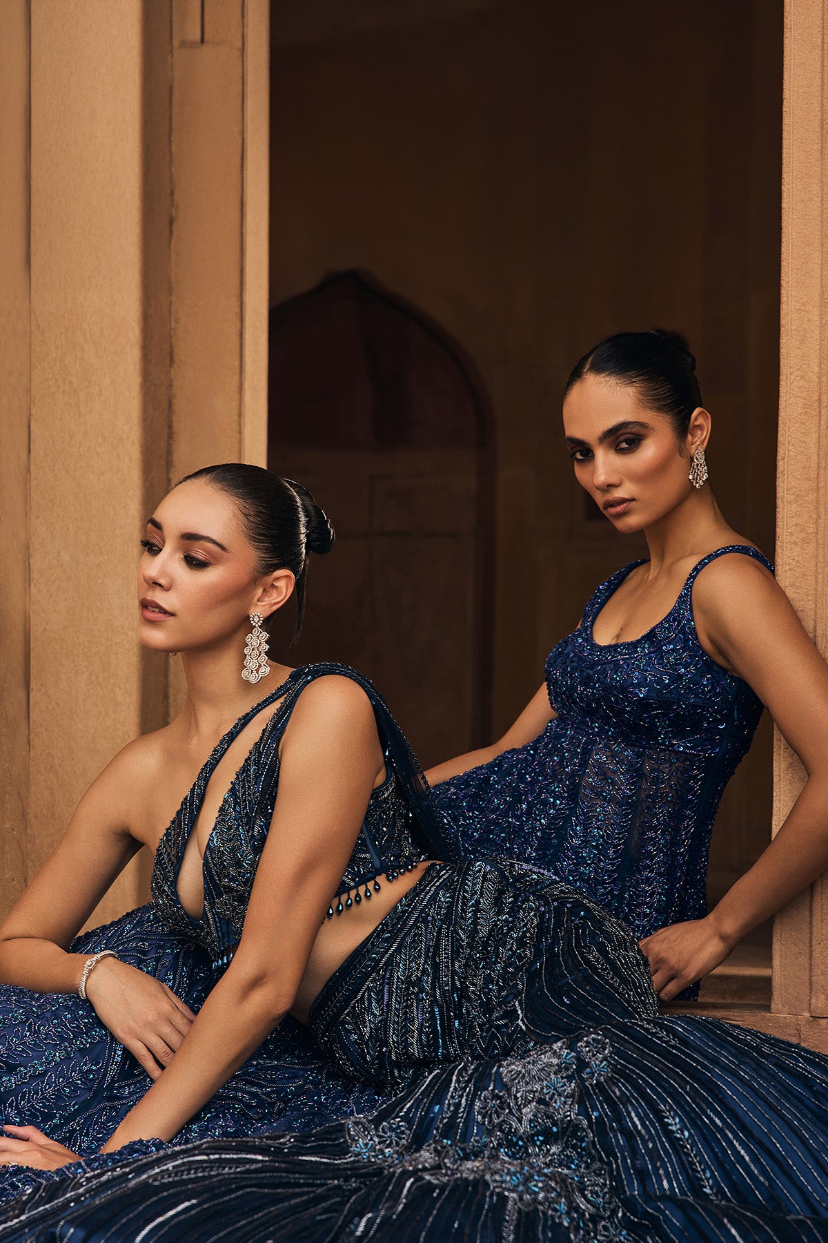 MID NIGHT BLUE EMBELLISHED MERMIAD SKIRT SET