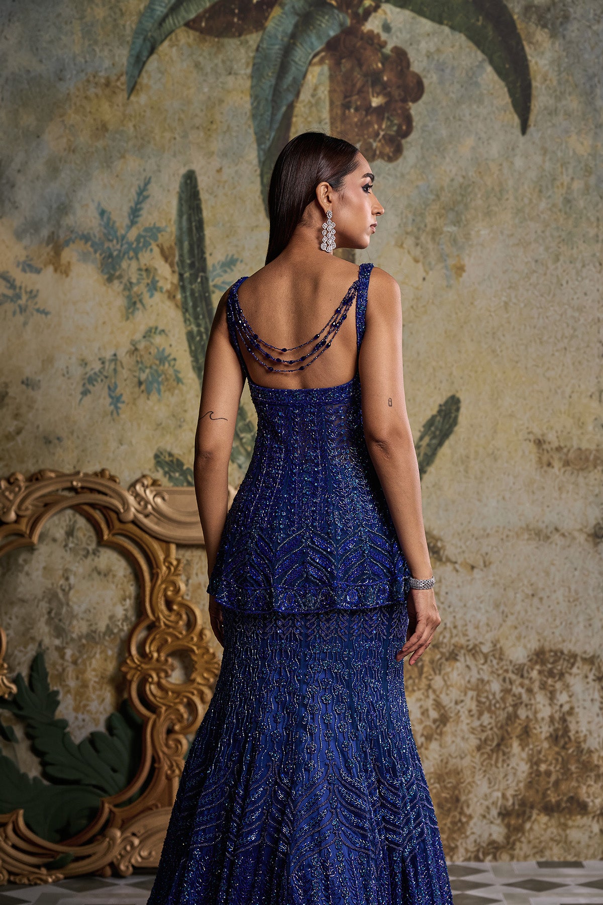 TEAL BLUE EMBELLISHED MERMAID SKIRT SET