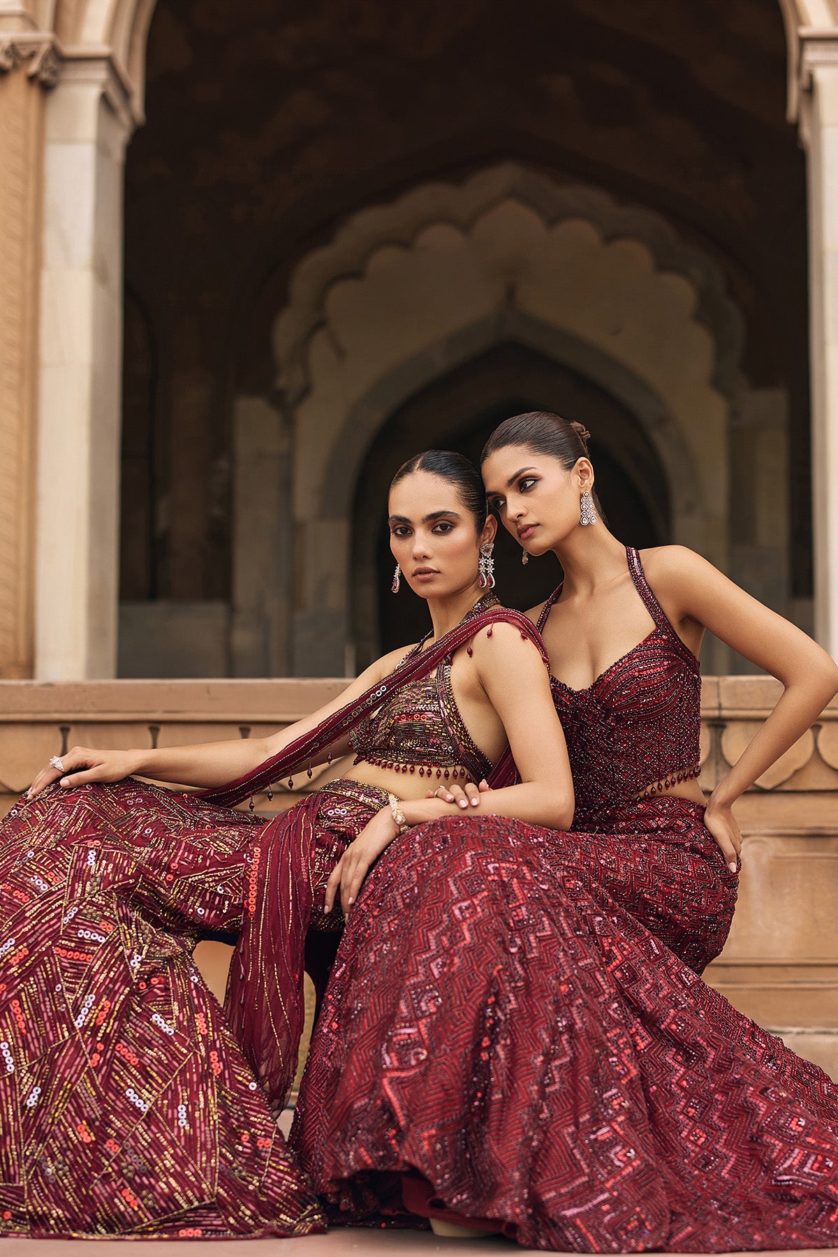 MAROON EMBELLISHED MERMIAD SET