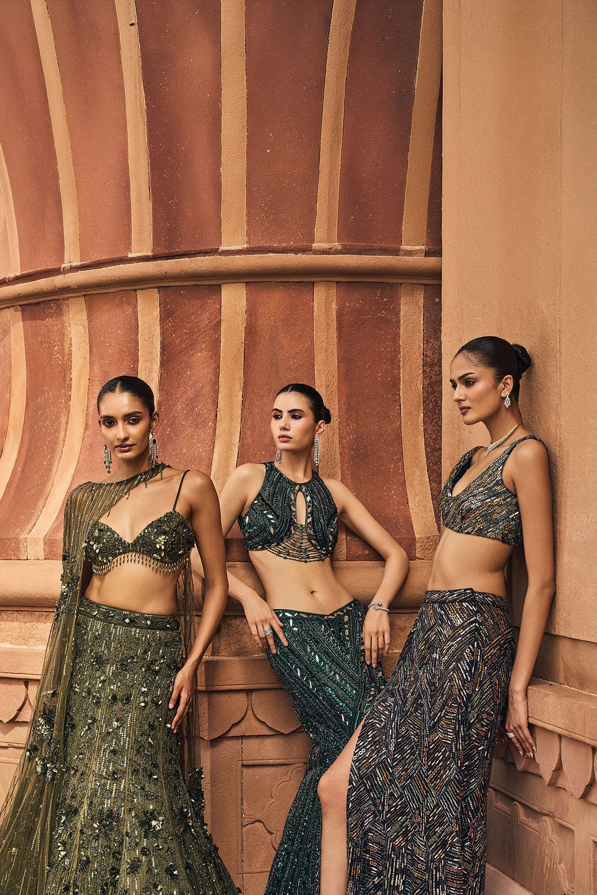 EMERALD GREEN EMBELLISHED MERMAID SKIRT SET