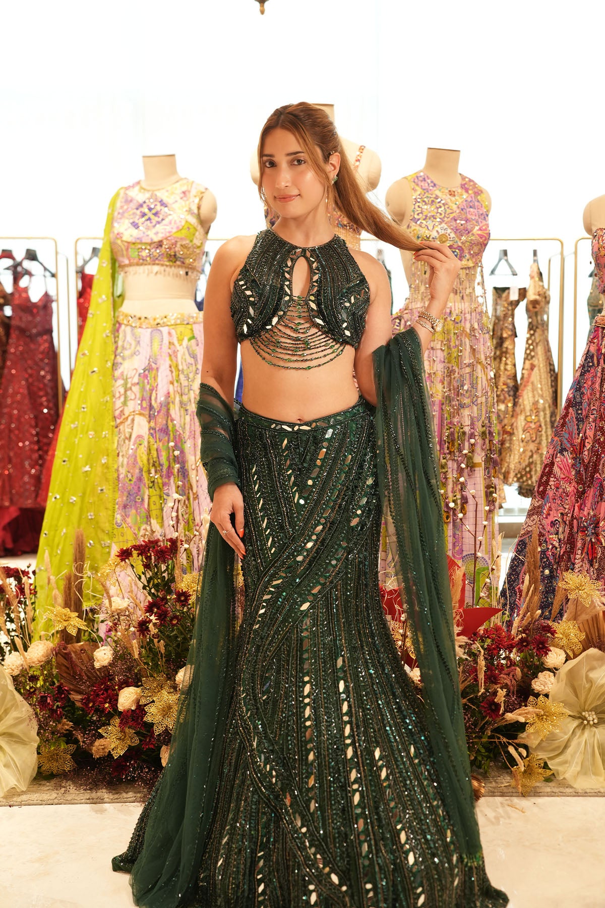 NATALIA MISTRY IN EMERALD GREEN EMBELLISHED MERMAID SKIRT SET