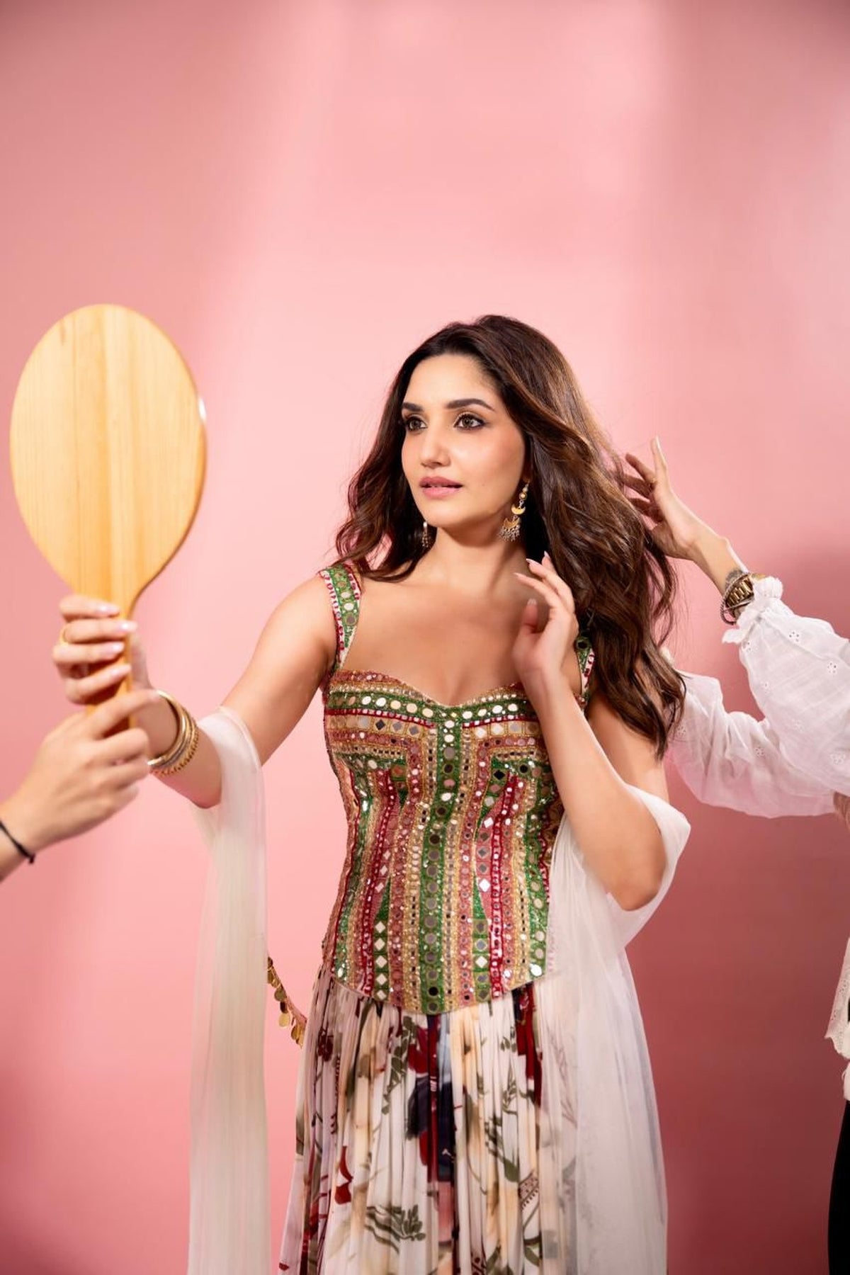 Nikki Mehra In Ivory Floral Printed Lehenga Set