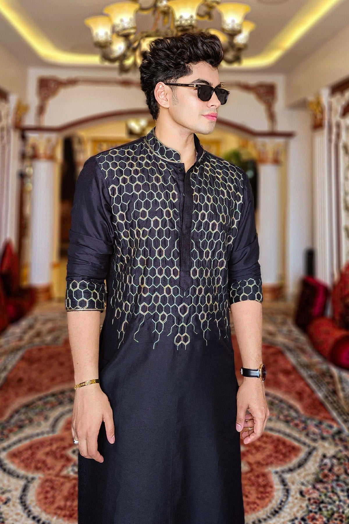 Soboguys in Black Embroidered Kurta & Pants