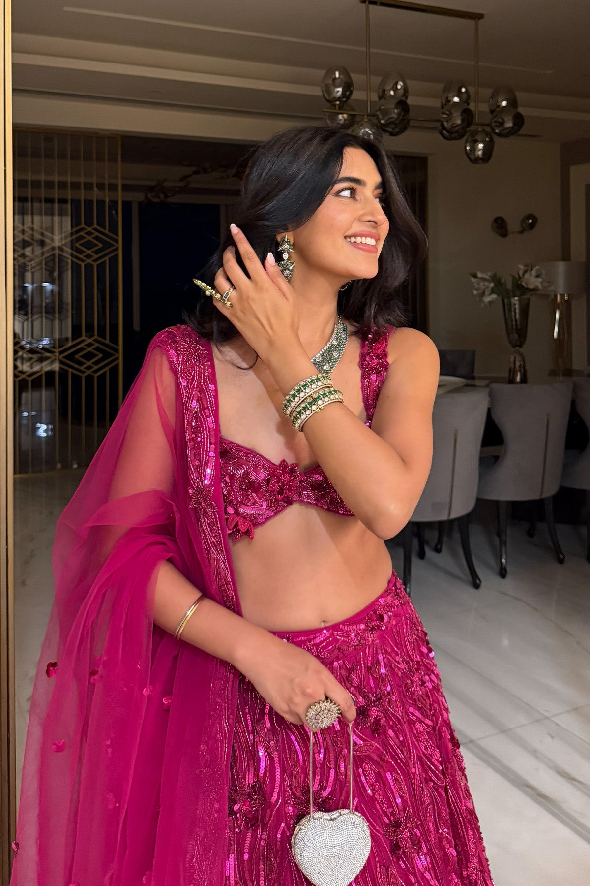 BHAVDEEP KAUR IN FUSCHIA PINK 3-D EMBELLISHED LEHENGA SET