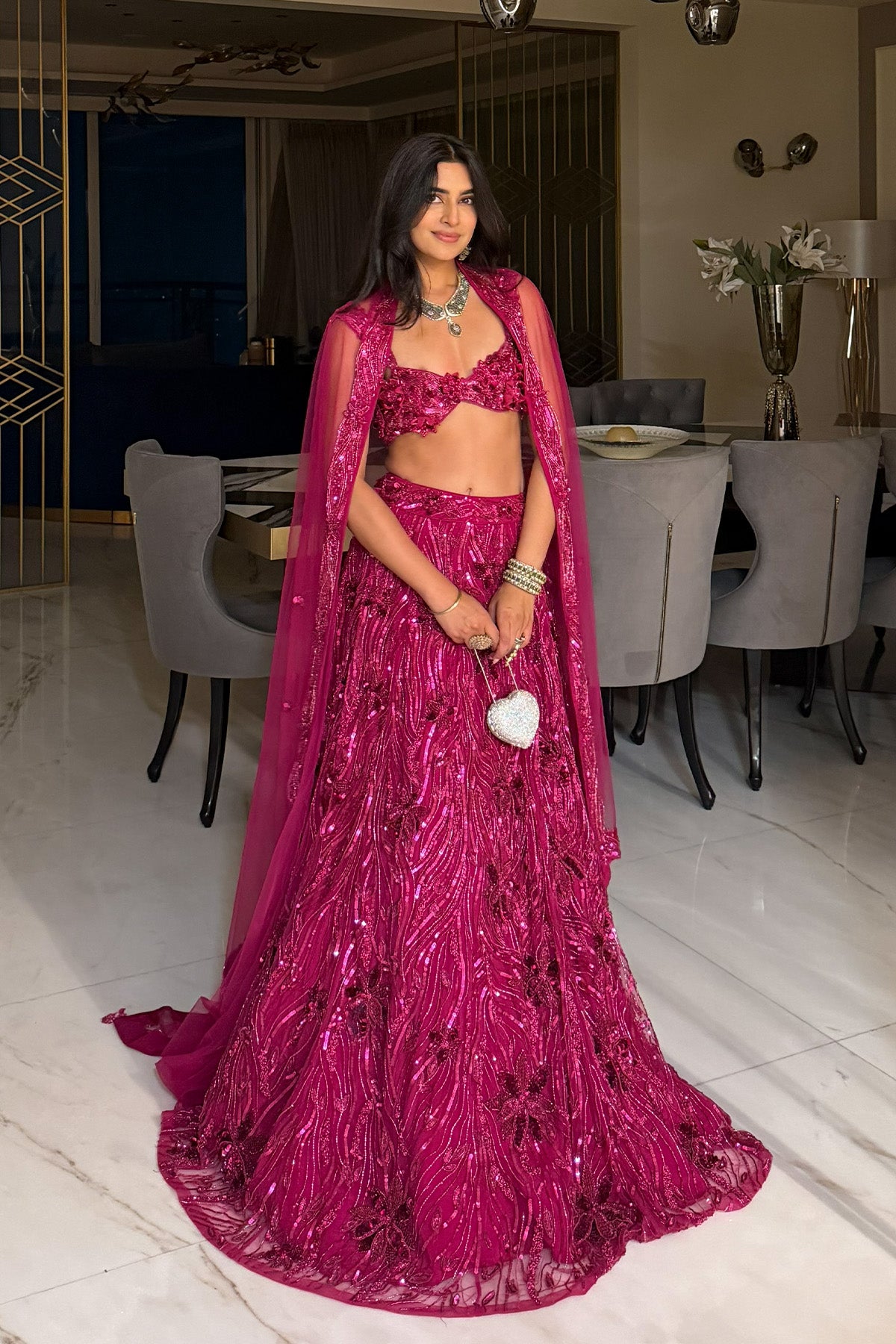 BHAVDEEP KAUR IN FUSCHIA PINK 3-D EMBELLISHED LEHENGA SET