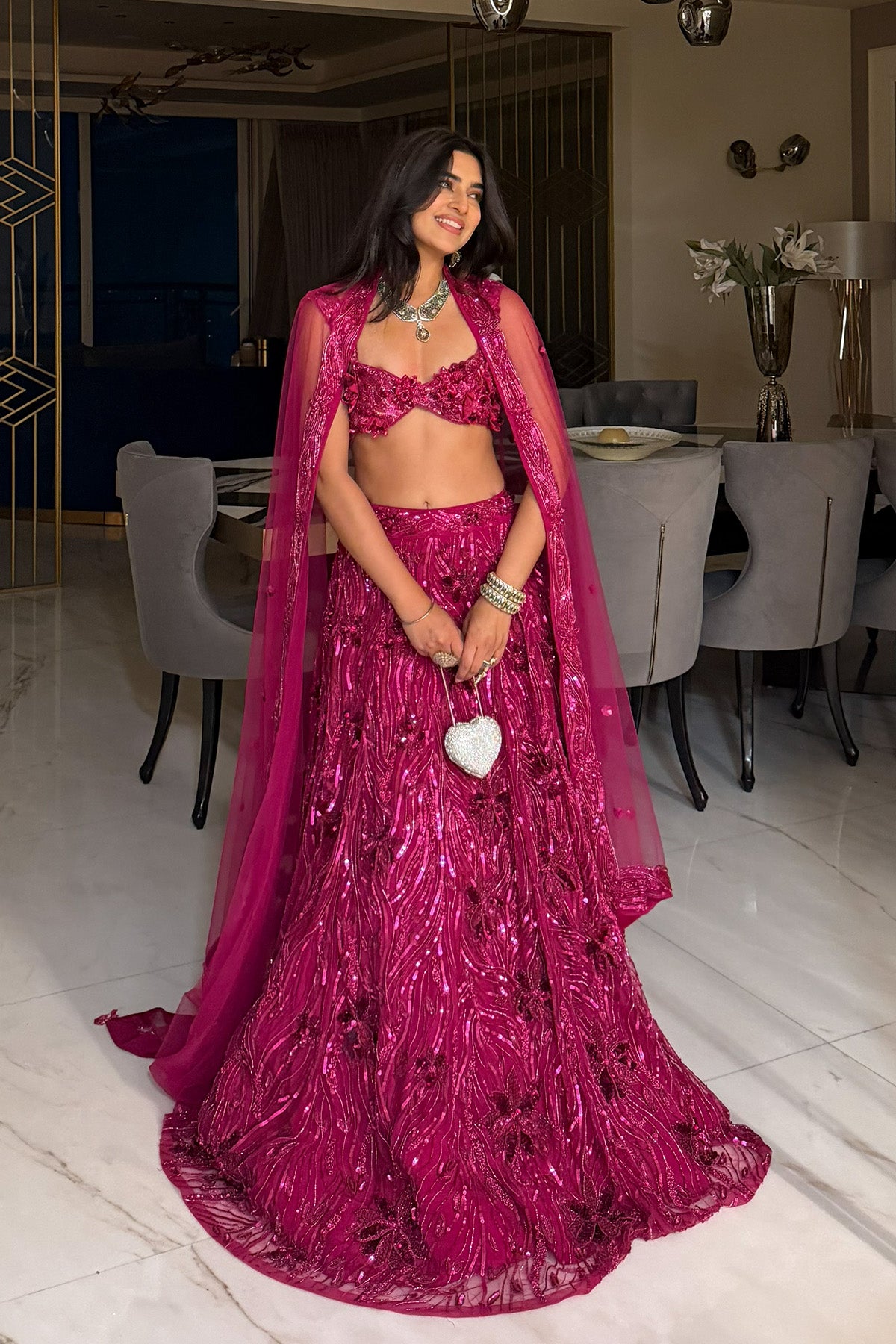 BHAVDEEP KAUR IN FUSCHIA PINK 3-D EMBELLISHED LEHENGA SET