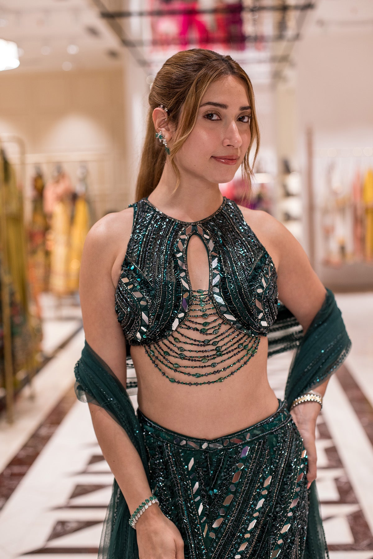 NATALIA MISTRY IN EMERALD GREEN EMBELLISHED MERMAID SKIRT SET