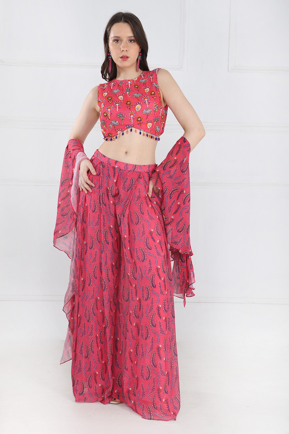 FUSCHIA PINK CROP TOP PANTS SET