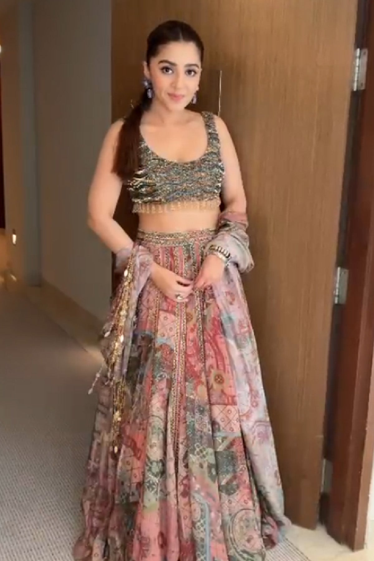 ISHA MULTANI IN DUSK PINK EMBROIDERED BLOUSE WITH LACE LEHENGA & TASSEL DUPATTA SET