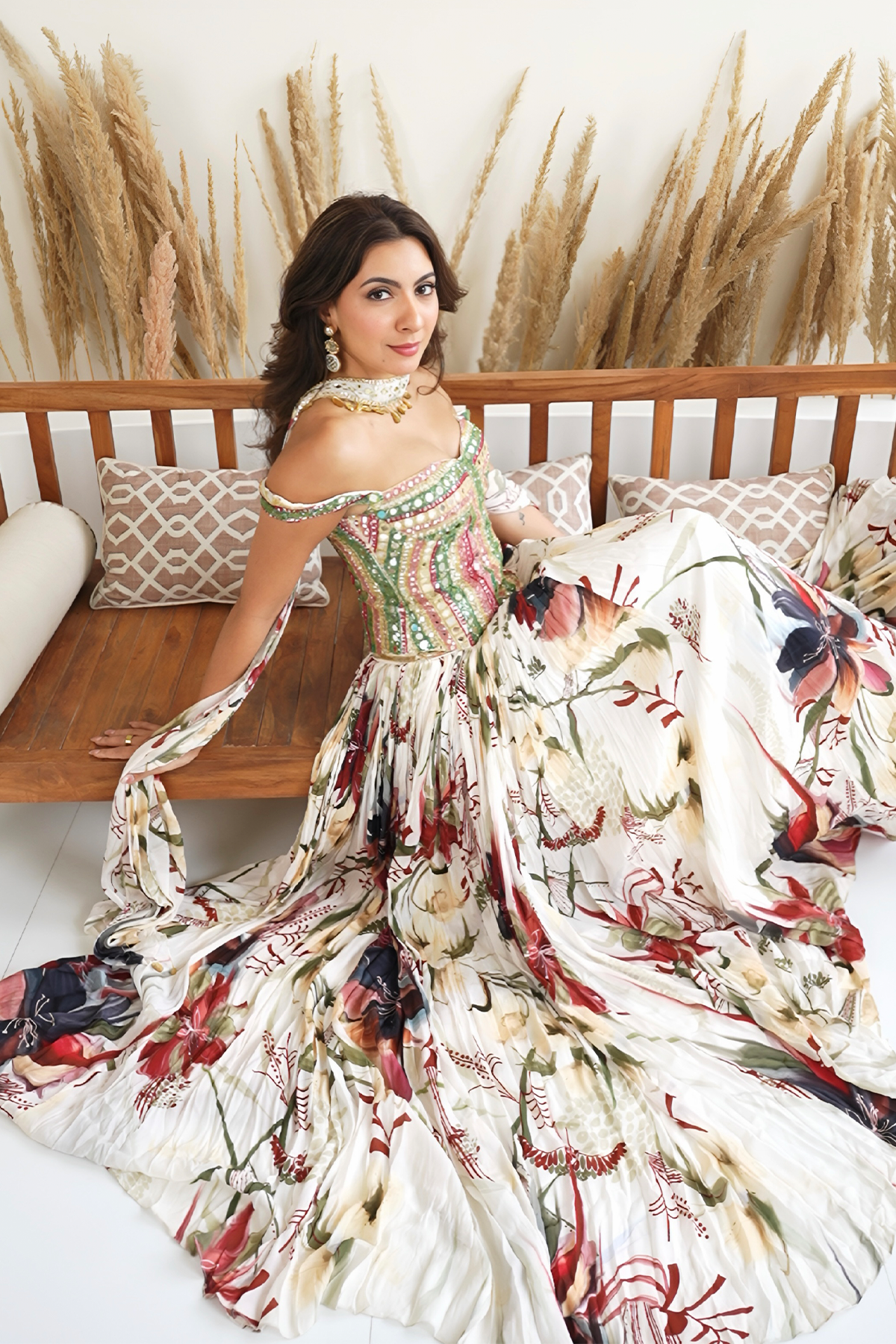 Niki Mehra in Ivory Floral Printed Lehenga Set