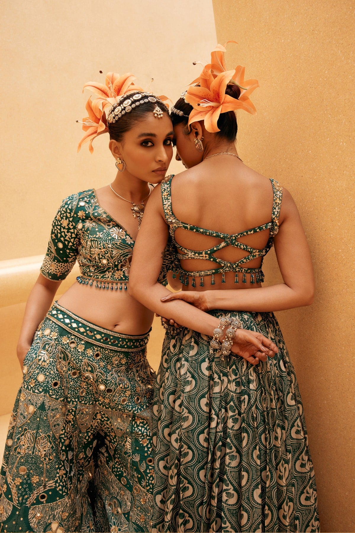 Teal Print and Highlighted  Lehenga Set