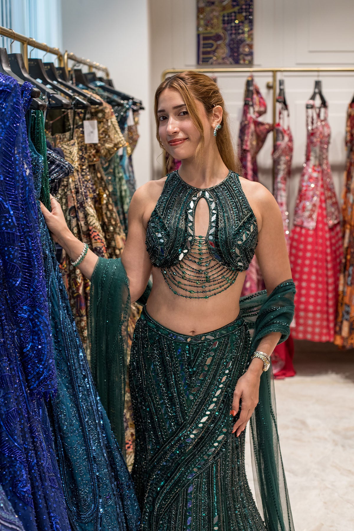 NATALIA MISTRY IN EMERALD GREEN EMBELLISHED MERMAID SKIRT SET