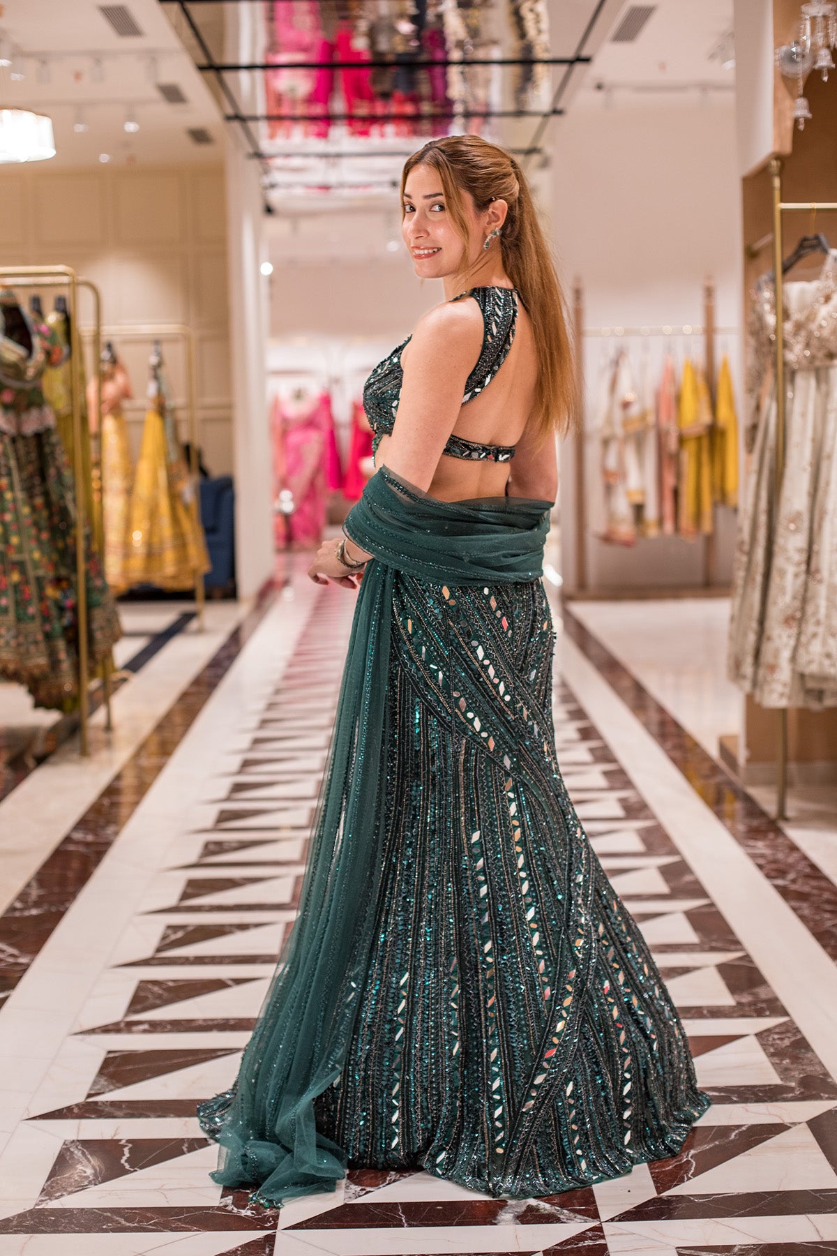 NATALIA MISTRY IN EMERALD GREEN EMBELLISHED MERMAID SKIRT SET
