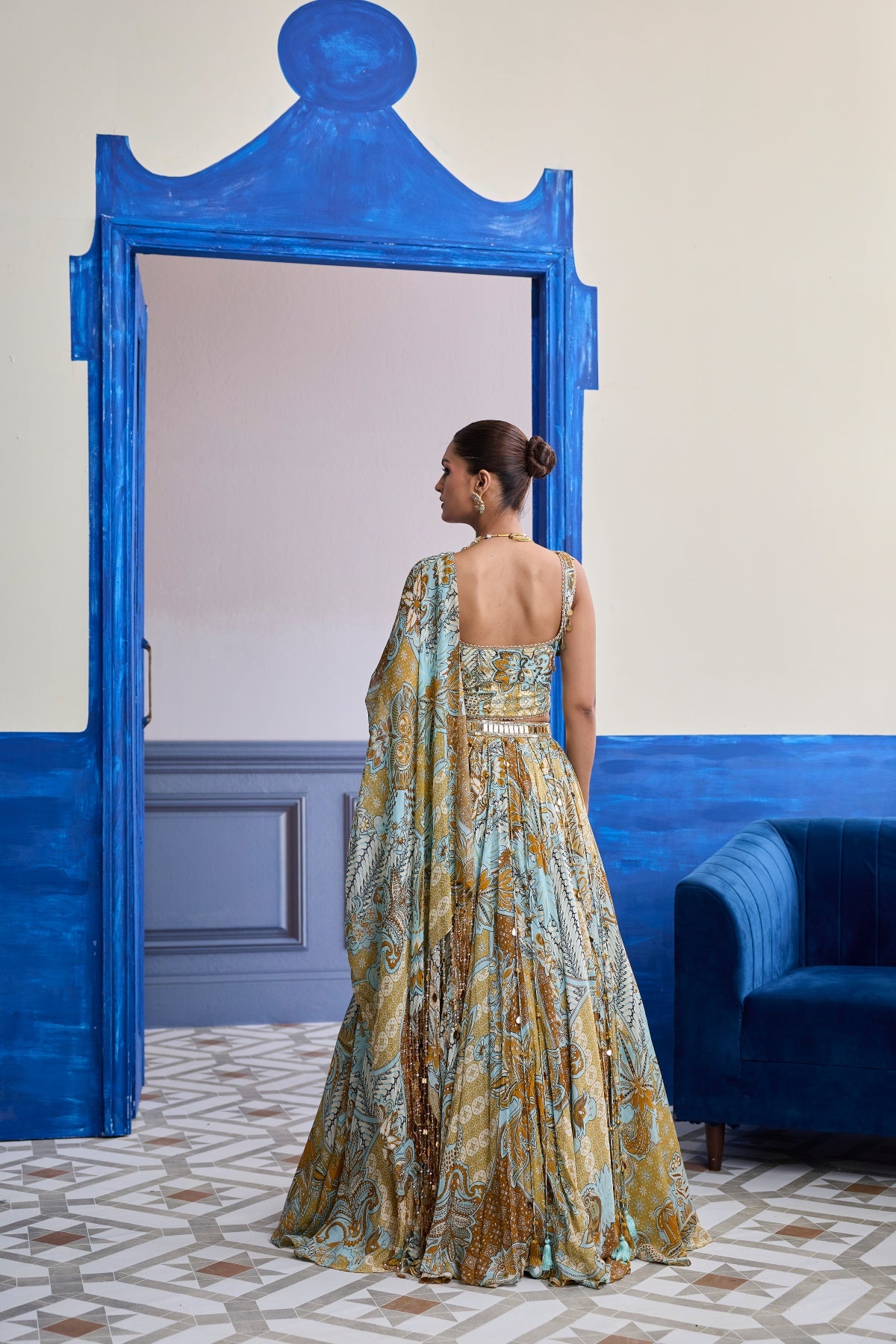 YELLOW FLORAL CORSET WITH TASSEL LEHENGA & PRINTED DUPATTA SET