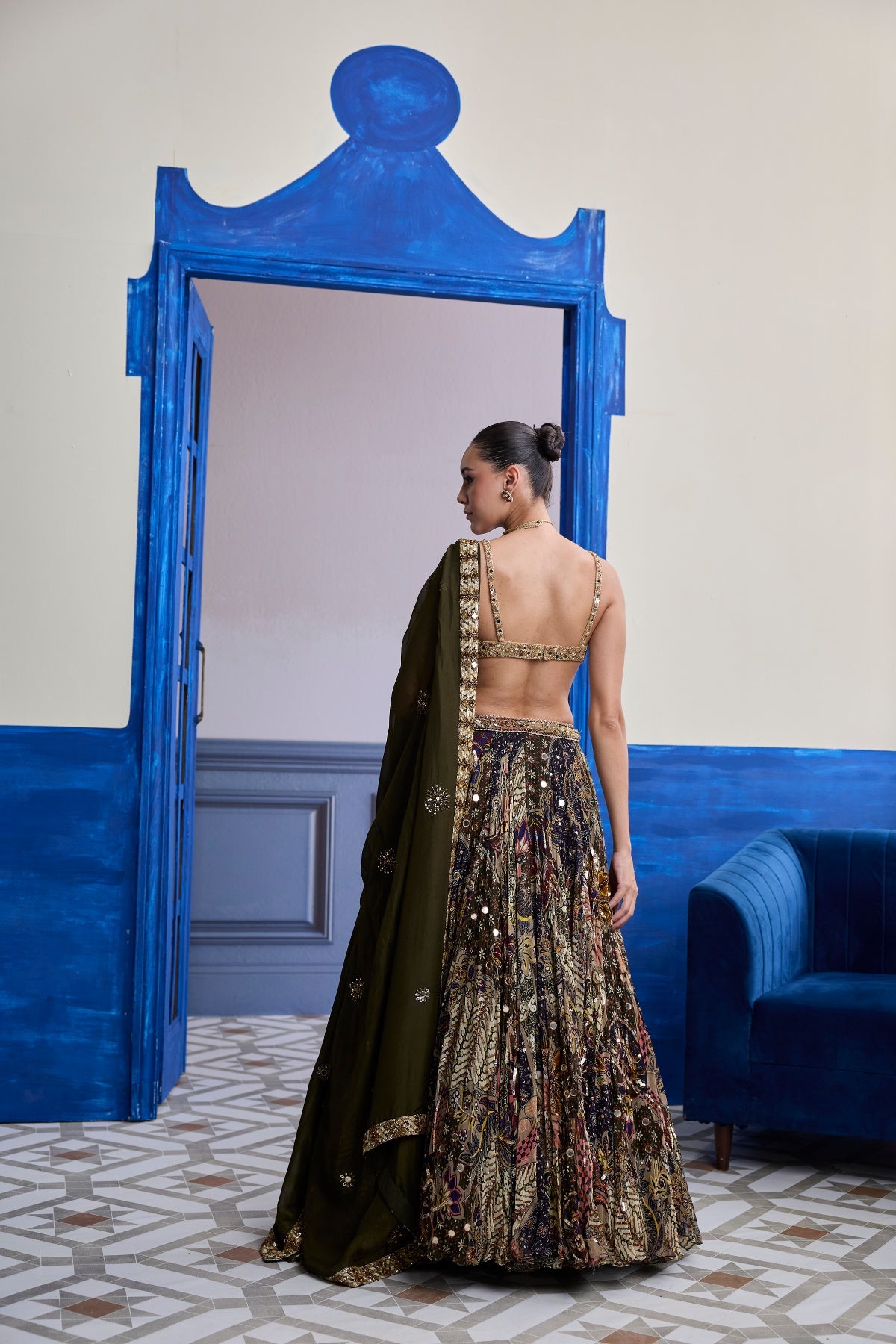 GOLD EMBROIDERED BLOUSE WITH HIGHLIGHTED LEHENGA & EMBROIDERED DUPATTA SET