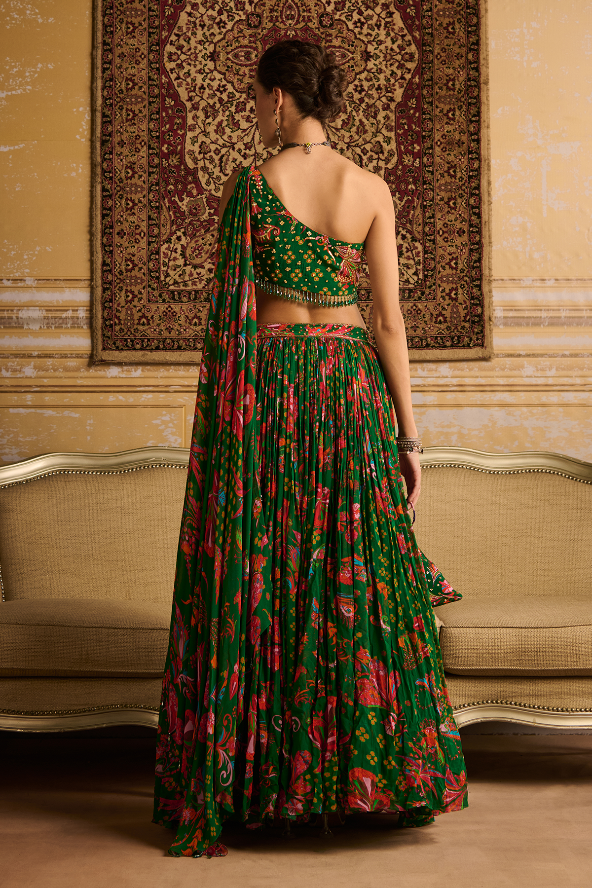 Dark Green embroidered blouse and Lehenga set