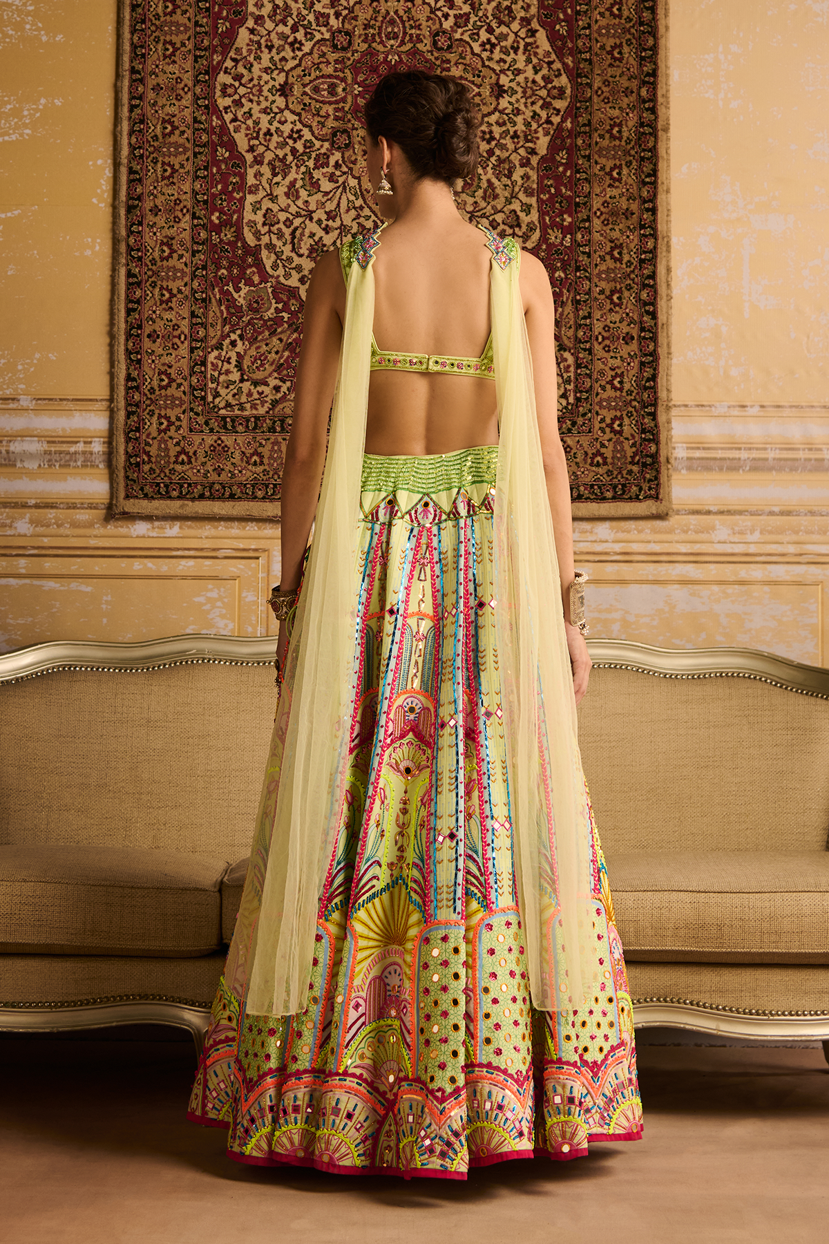 Mint embroidered blouse and Lehenga set