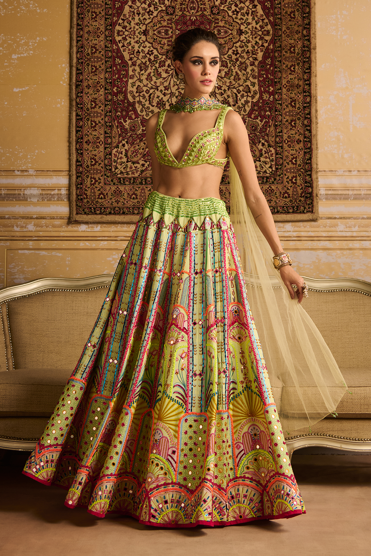 Mint embroidered blouse and Lehenga set