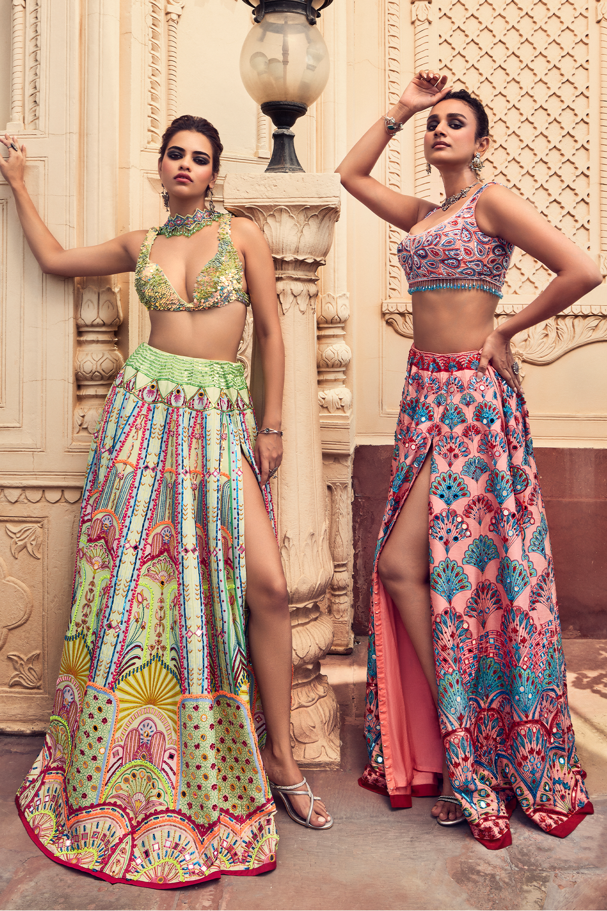 Mint sequins embroidery blouse and Lehenga set