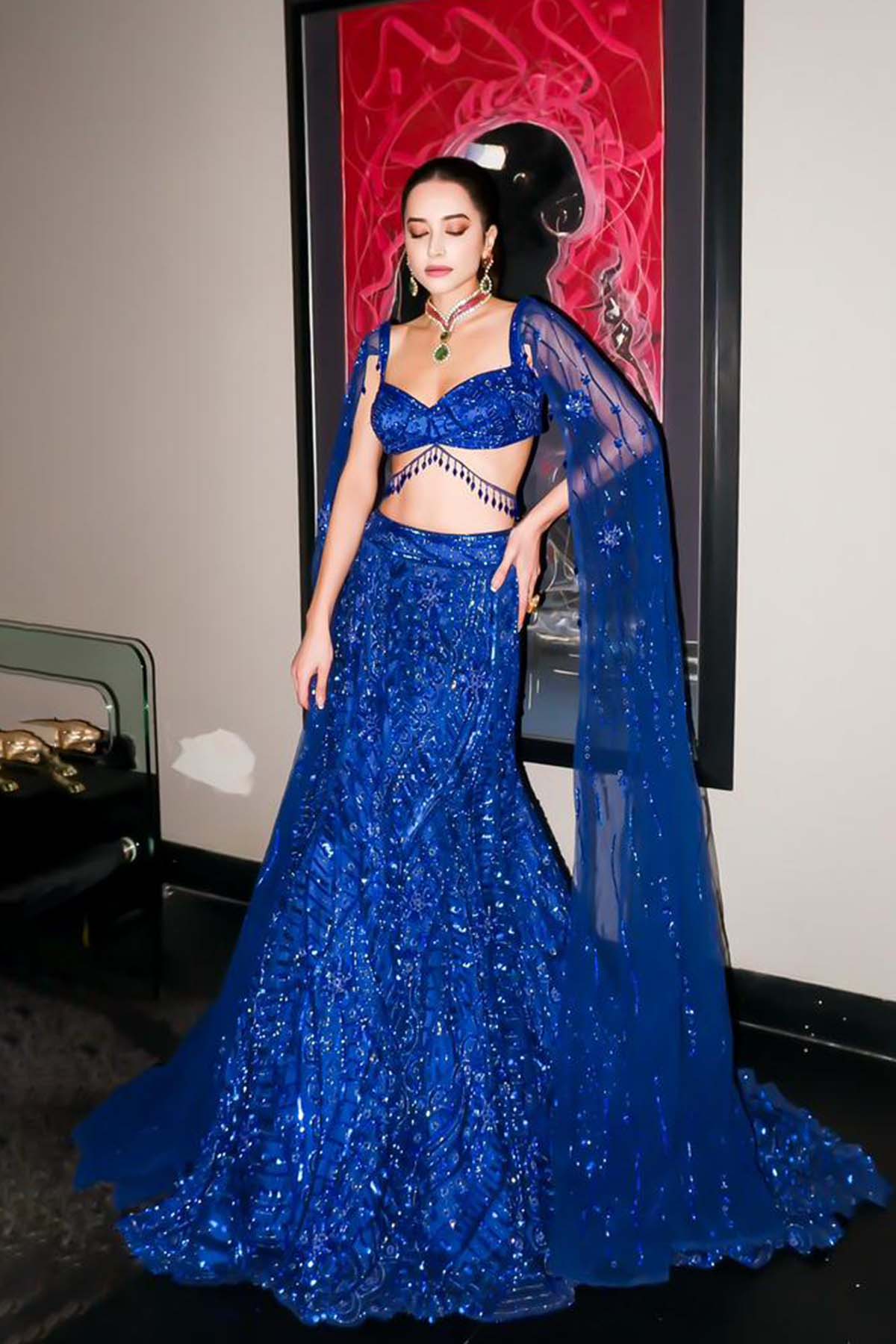Komal Kapoor In Electric Blue Trail Mermaid Skirt Set