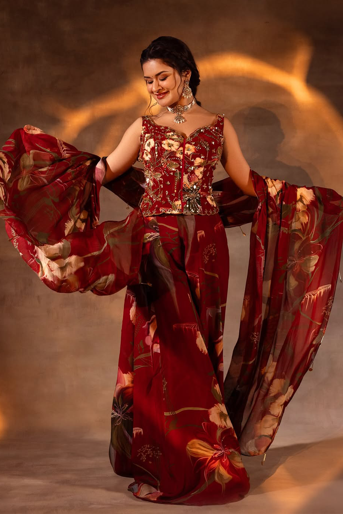 Avneet Kaur in Red Floral Printed Co-Ord Set