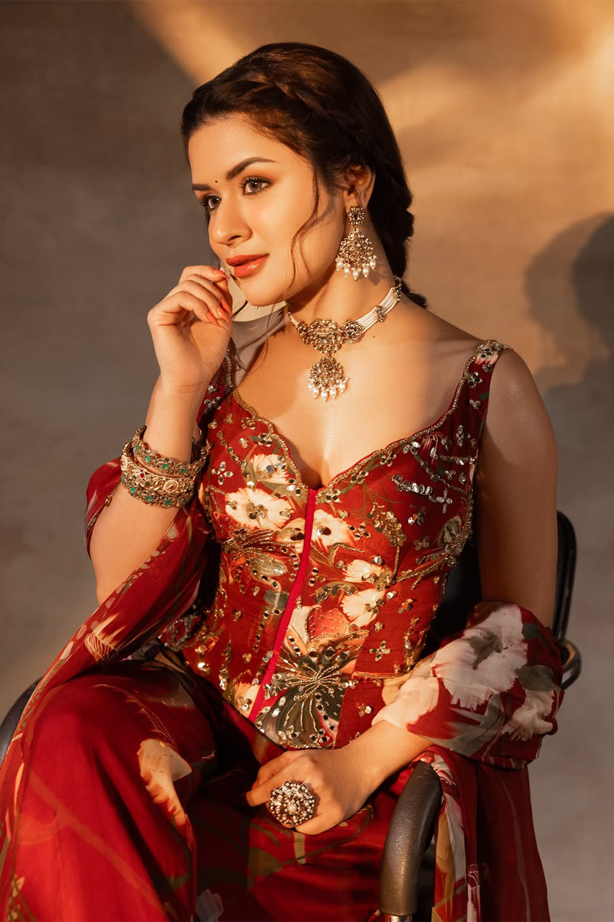 Avneet Kaur in Red Floral Printed Co-Ord Set