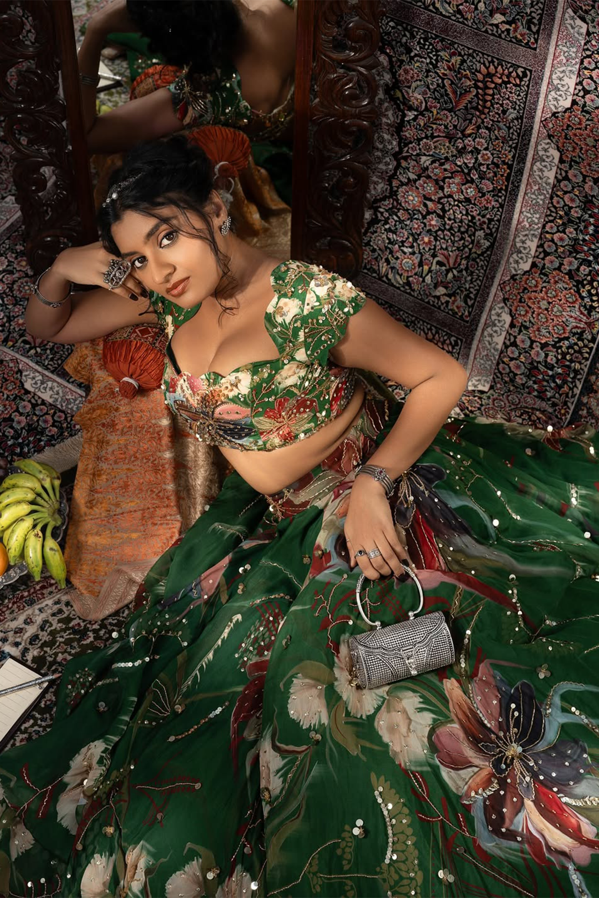 Tasha in Green Floral Print And Highlighted Lehenga Set