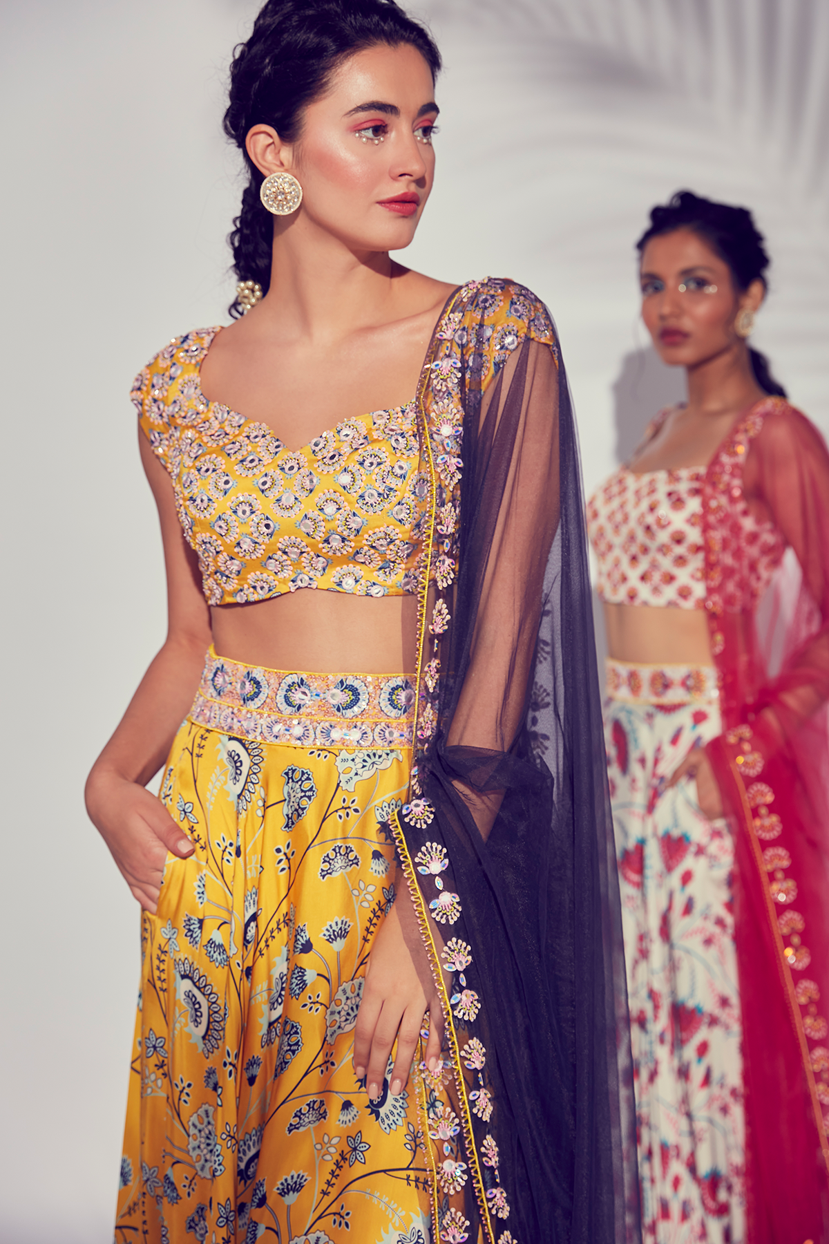 Yellow Jaal Printed Lehenga With Butta Embroidered Blouse & Dupatta